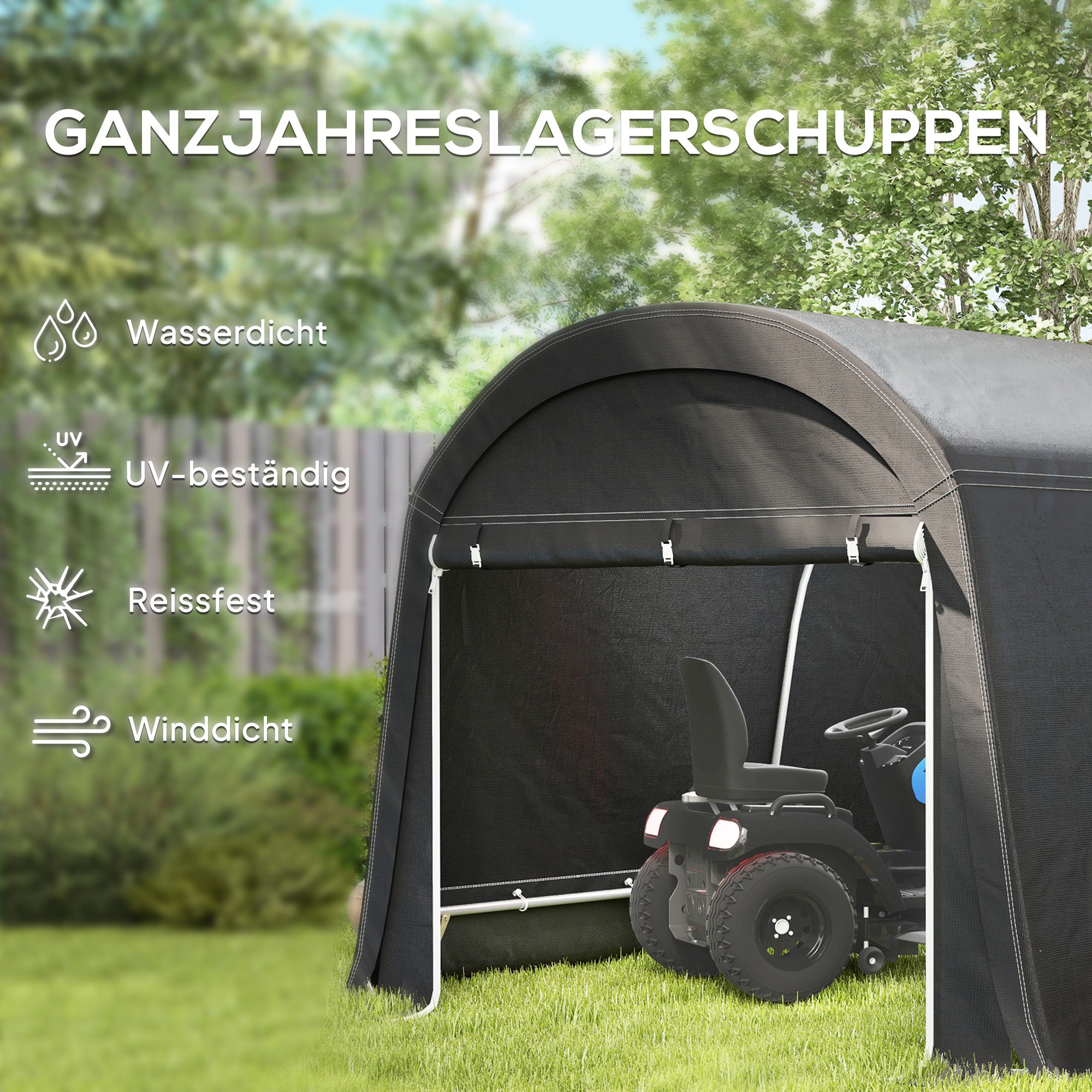 Outsunny Gartenschuppen mit Kunststoff-Plane, Werkzeugzelt, aufstellbare Garage, 300B x 600T x 230H cm, Dunkelgrau