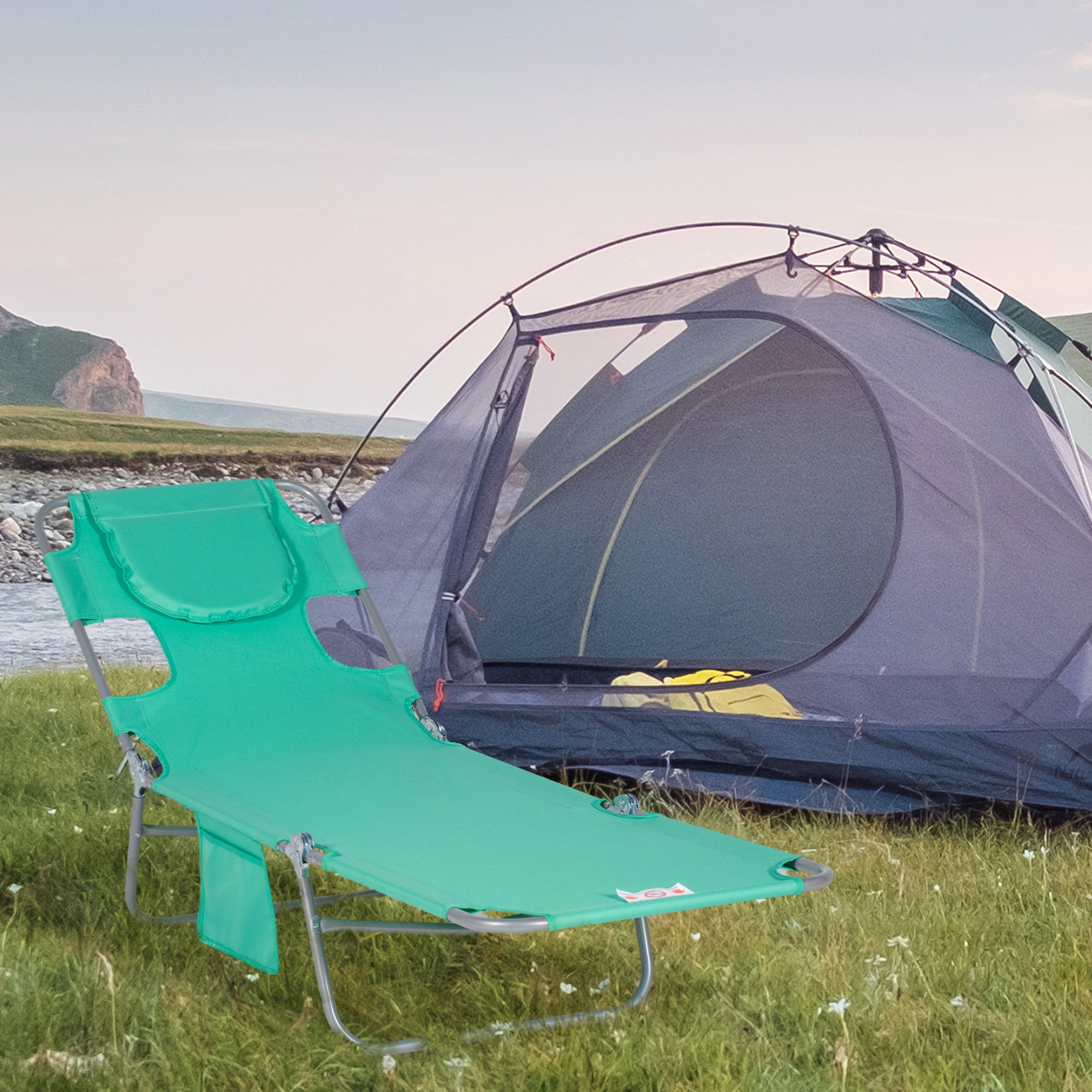 Outsunny klappbare Sonnenliege Grün mit Lesefenster