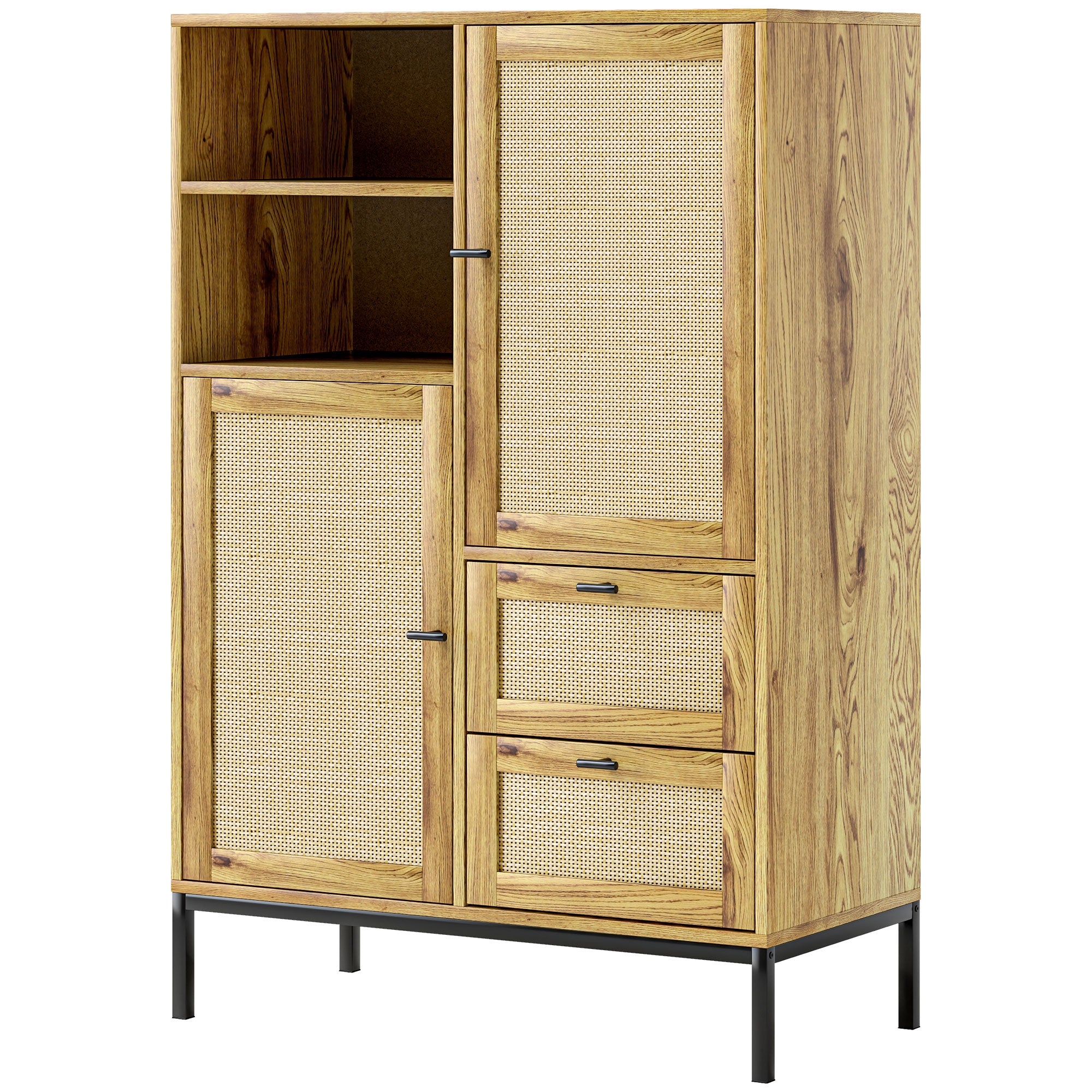 HOMCOM Aufbewahrungsschrank, Flexible Kommode mit Rattan-Türen, Schubladen und verstellbaren Regalen, 80B x 40T x 120H cm