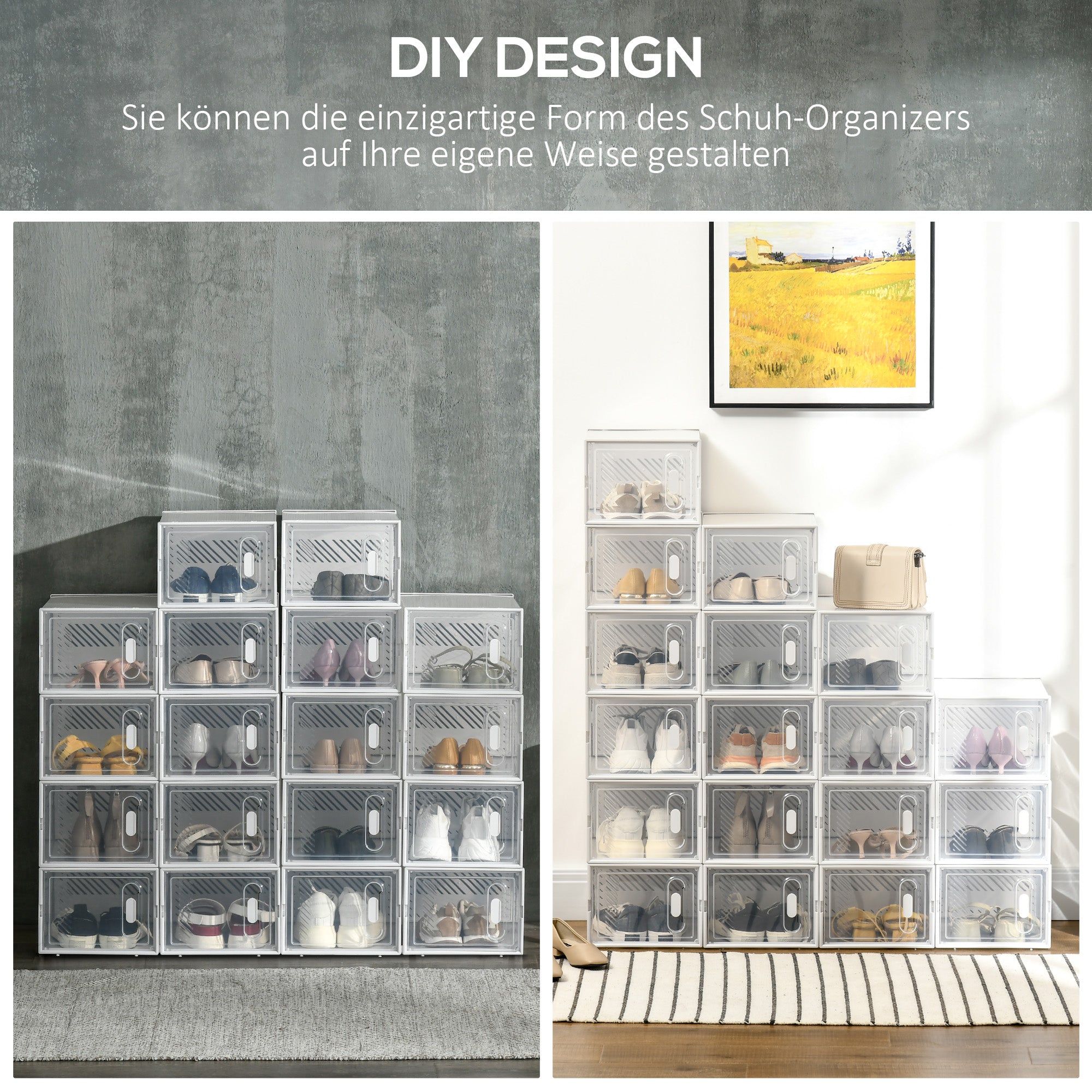 HOMCOM Modulares Regalsystem mit 18 Fächern, Steckregal, 25 cm x 35 cm x 19 cm, Transparent