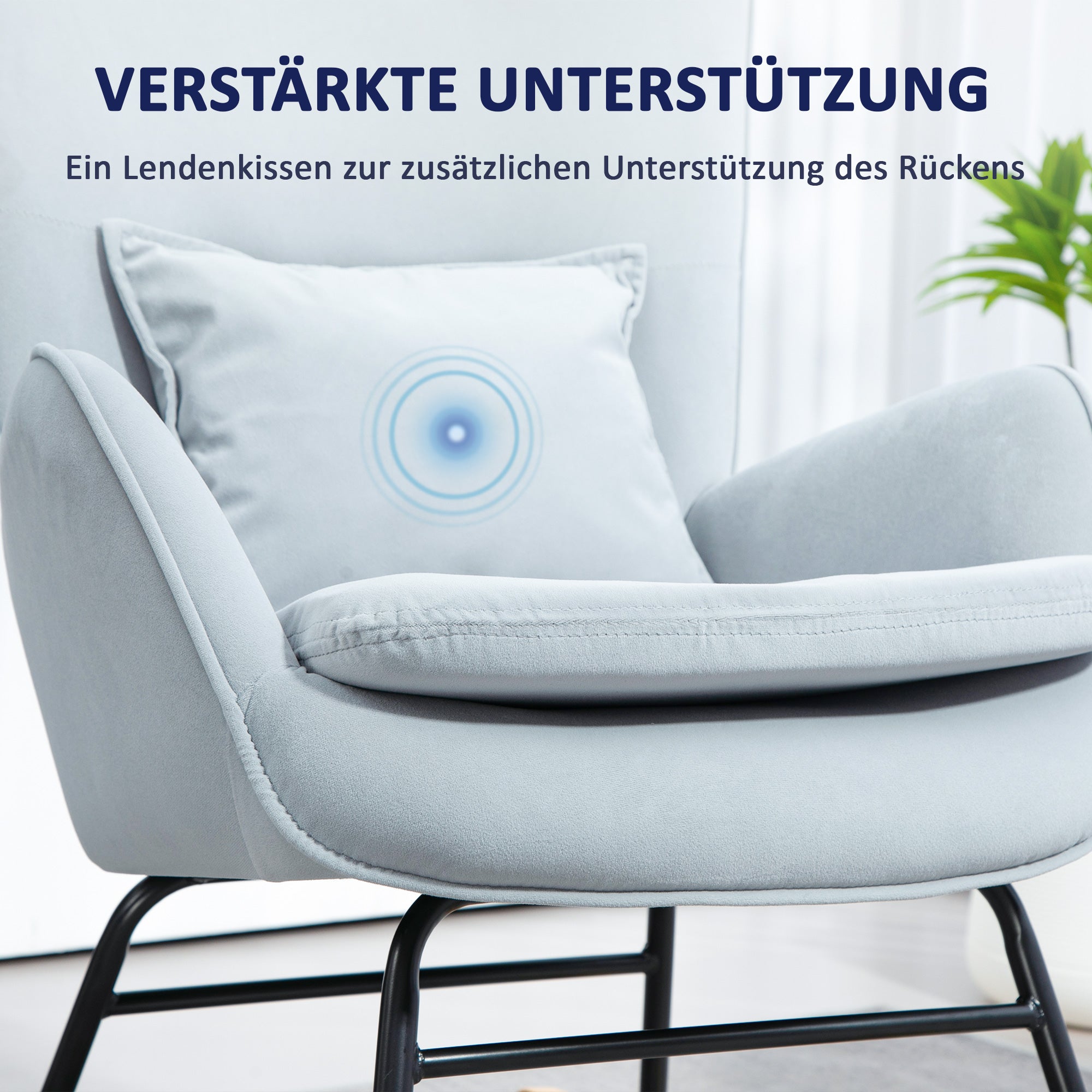 HOMCOM Schaukelstuhl, weicher Bezug in Samtoptik, mit Lendenkissen, bis 120 kg belastbar, 67 x 85 x 112 cm, Hellgrau