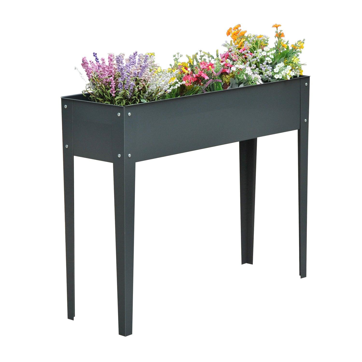 Outsunny Hochbeet, Kräuterbeet, Pflanzkasten mit 3 Abflusslöchern, Blumenkasten mit Füßen, Metall, 100 x 30 x 80 cm