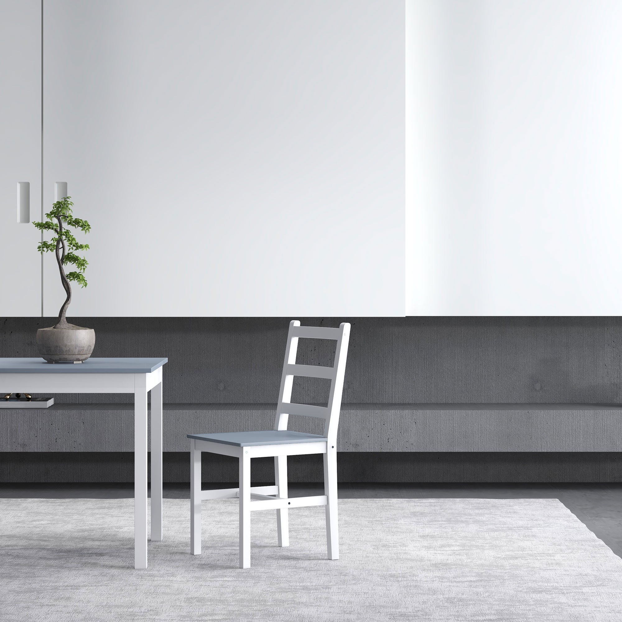 HOMCOM Essgruppe für 2 Personen, 2 Stühle, 1 Tisch, Kiefernholz, Weiß + Grau