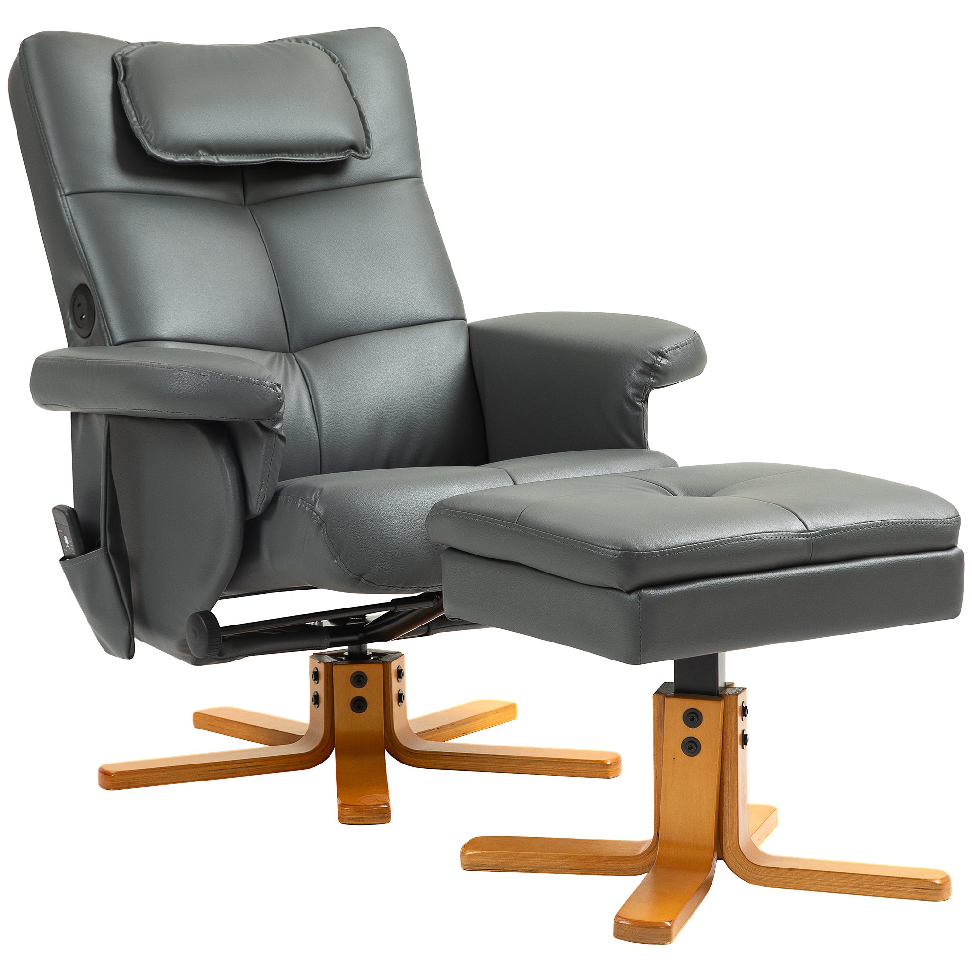 HOMCOM /Massagesessel mit Hocker, verstellbare Lehne, USB-Ladeport, Lederoptik, bis 150 kg, Dunkelgrau