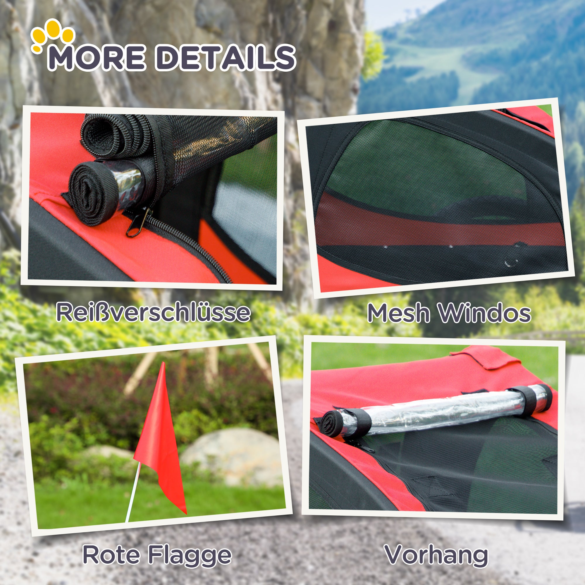 PawHut Hundeanhänger, klappbarer Fahrradanhänger für Hunde, wasserbeständig, Oxfordstoff, Metall, 140 x 71 x 83 cm, Rot