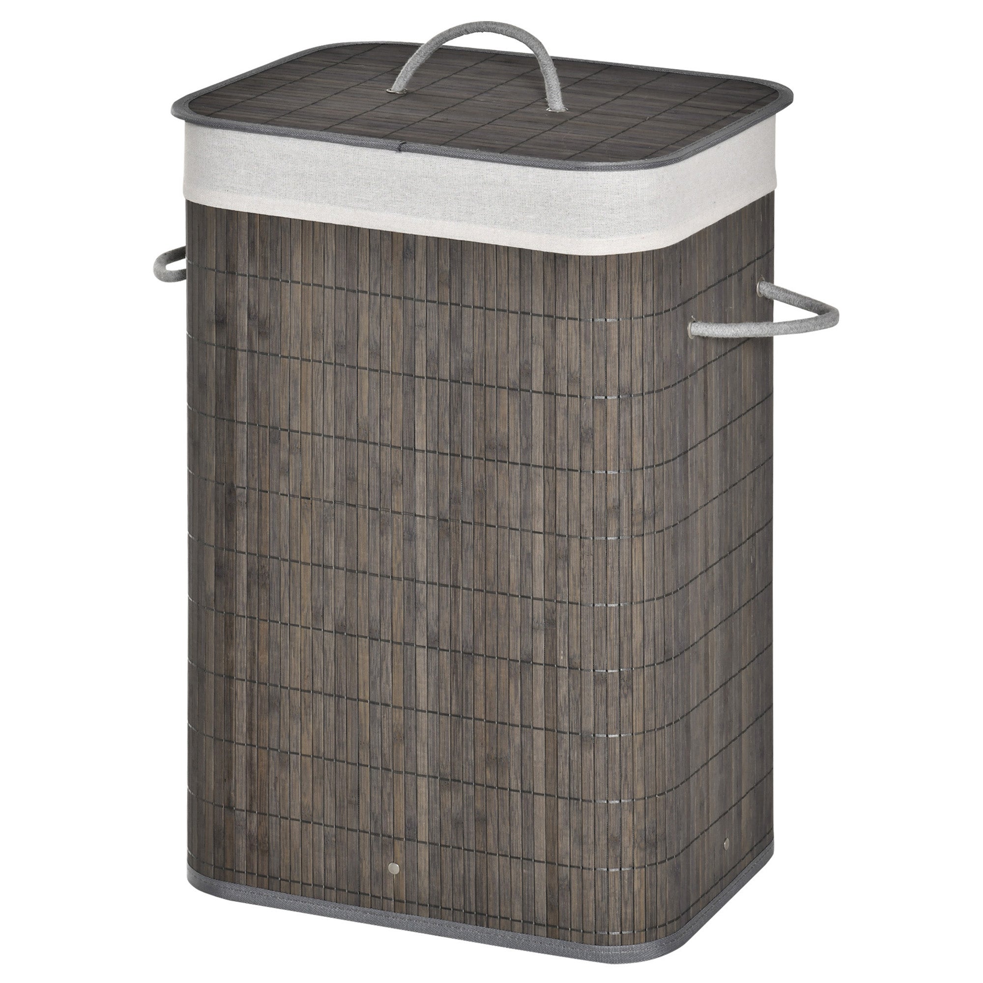 HOMCOM Wäschekorb mit Griffen und waschbarem Wäschesack, Rattan, Polyester, Baumwolle, Metall, 43L x 32B x 61H cm, Grau