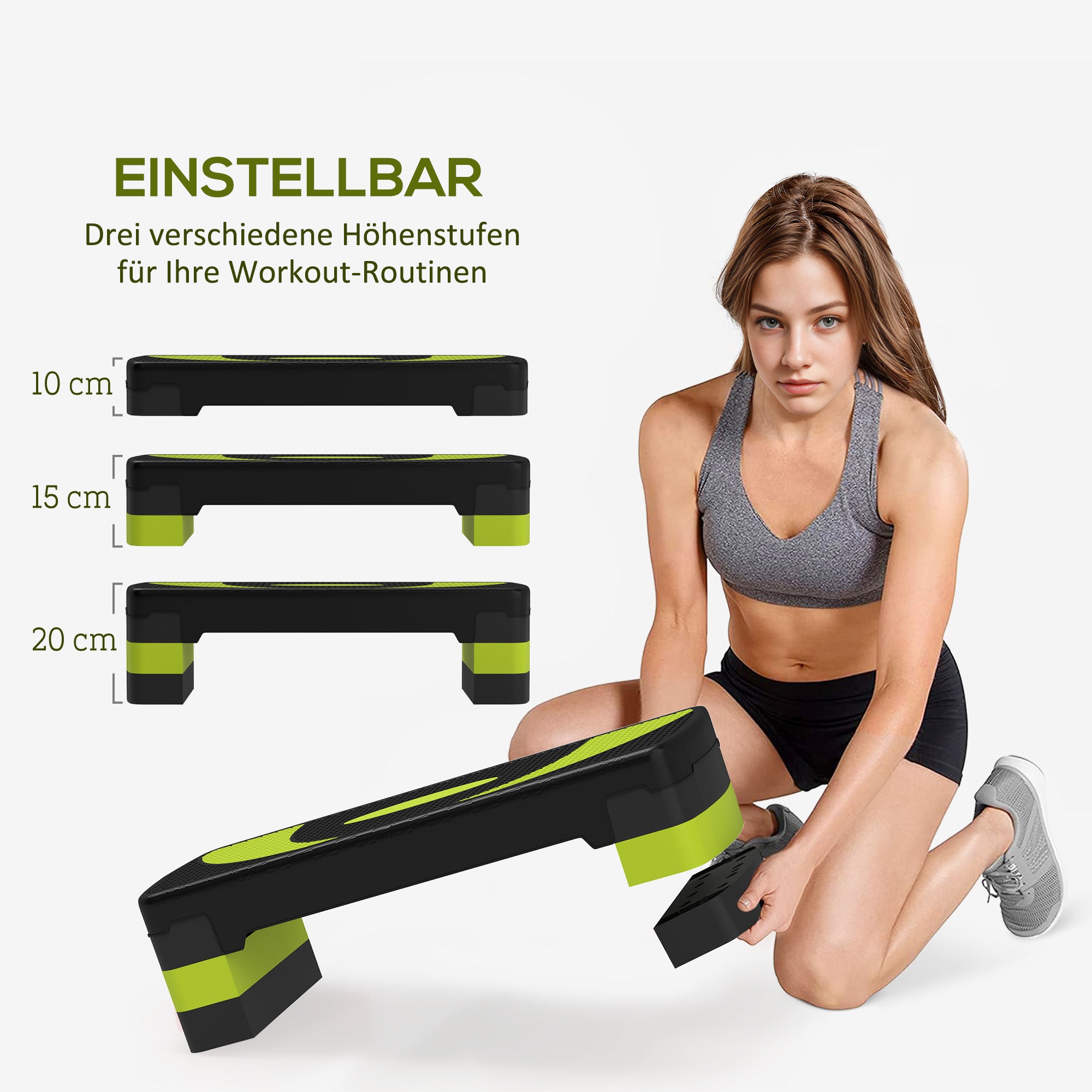 HOMCOM Aerobic-Stepper, höhenverstellbar, für Indoor und Outdoor, Belastbarkeit bis 150 kg, 80 x 31 x 10-20 cm, Grün