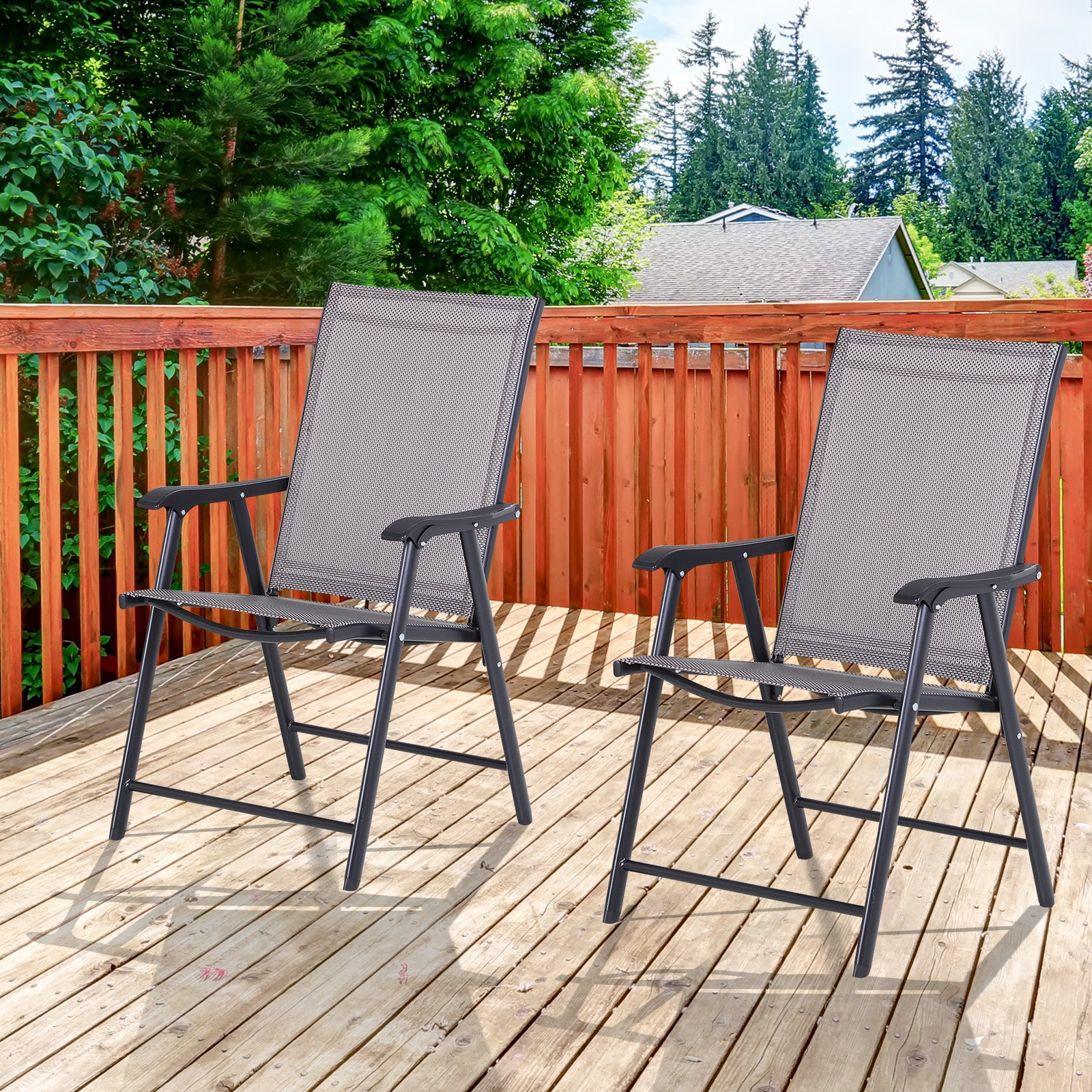Outsunny Klappstuhl mit Armlehne 2er Set Campingstuhl Angelstuhl Metall Grau 58 x 64 x 94 cm