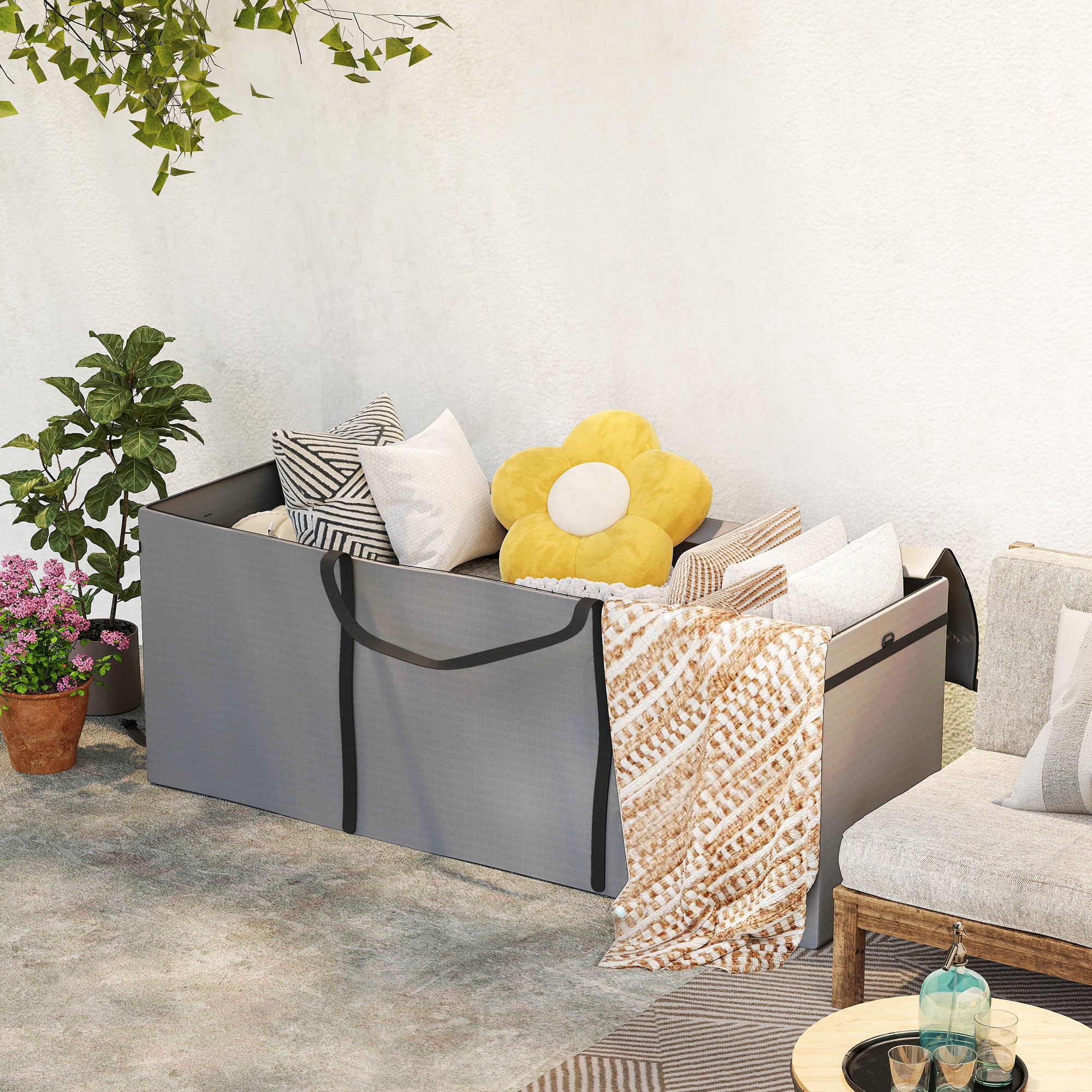 Outsunny Aufbewahrungstasche Gartenpolster, Auflagentasche, Schutzhülle mit Tragegriff Reißverschluss 200x60x75 cm, Hellgrau