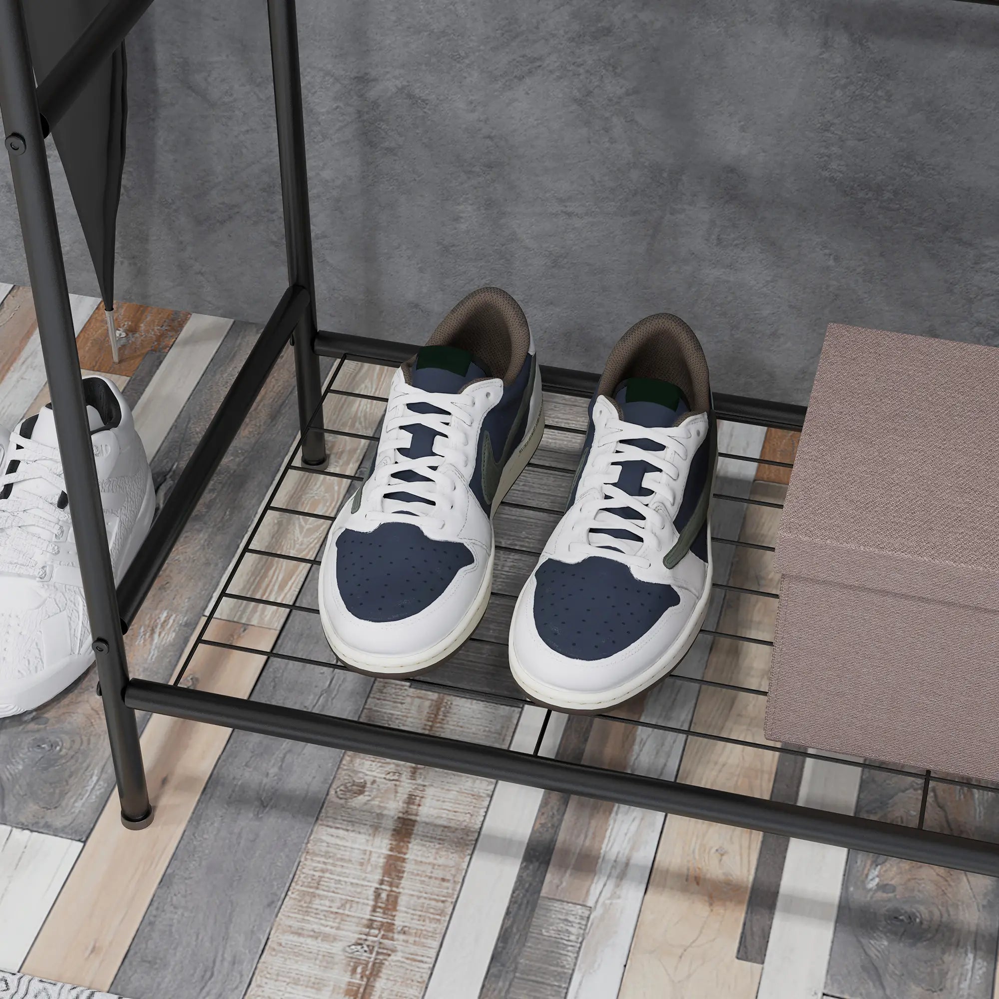 HOMCOM Kleiderständer, 2 Kleiderstangen, Ablage & Haken, Bambus/Stahl, Schwarz