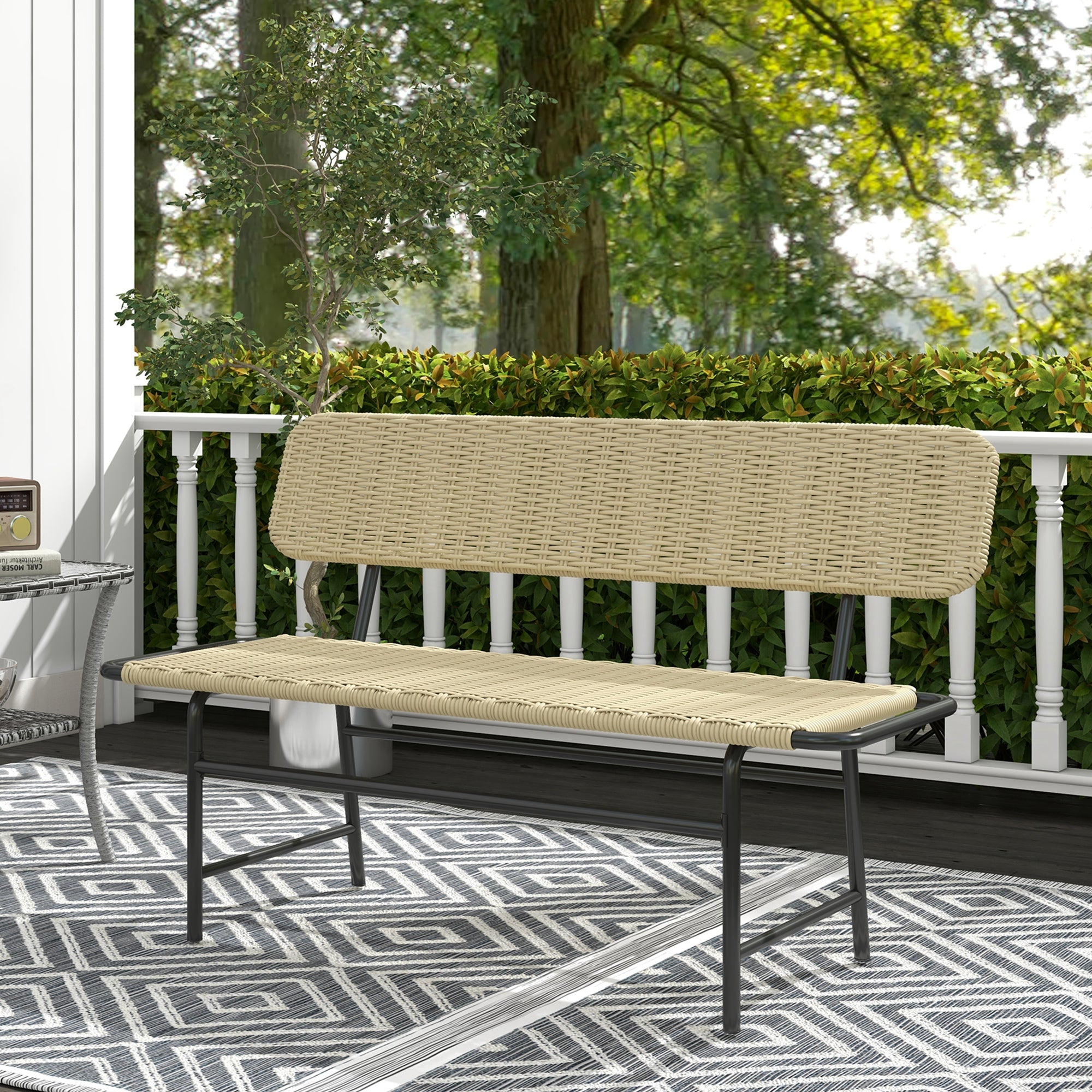 Outsunny Outdoor Bank für 2 Personen, Kunstrattan, rostfreier Metallrahmen, 132 x 66 x 80 cm, Khaki