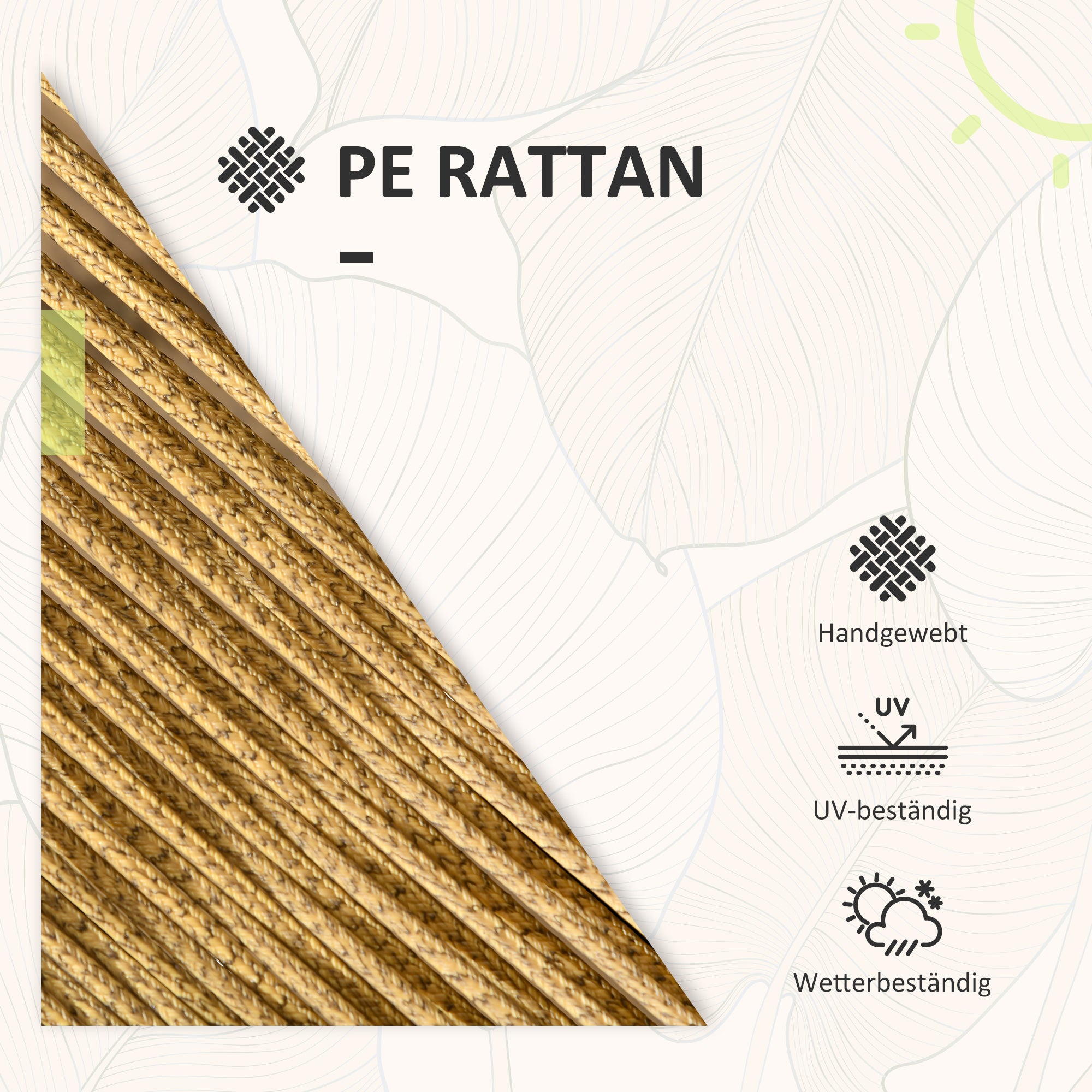 Outsunny Rattan Terrassengarnitur, 3-teilig, Sitz- und Rückenkissen, Kunstrattan, Metallrahmen, Grün