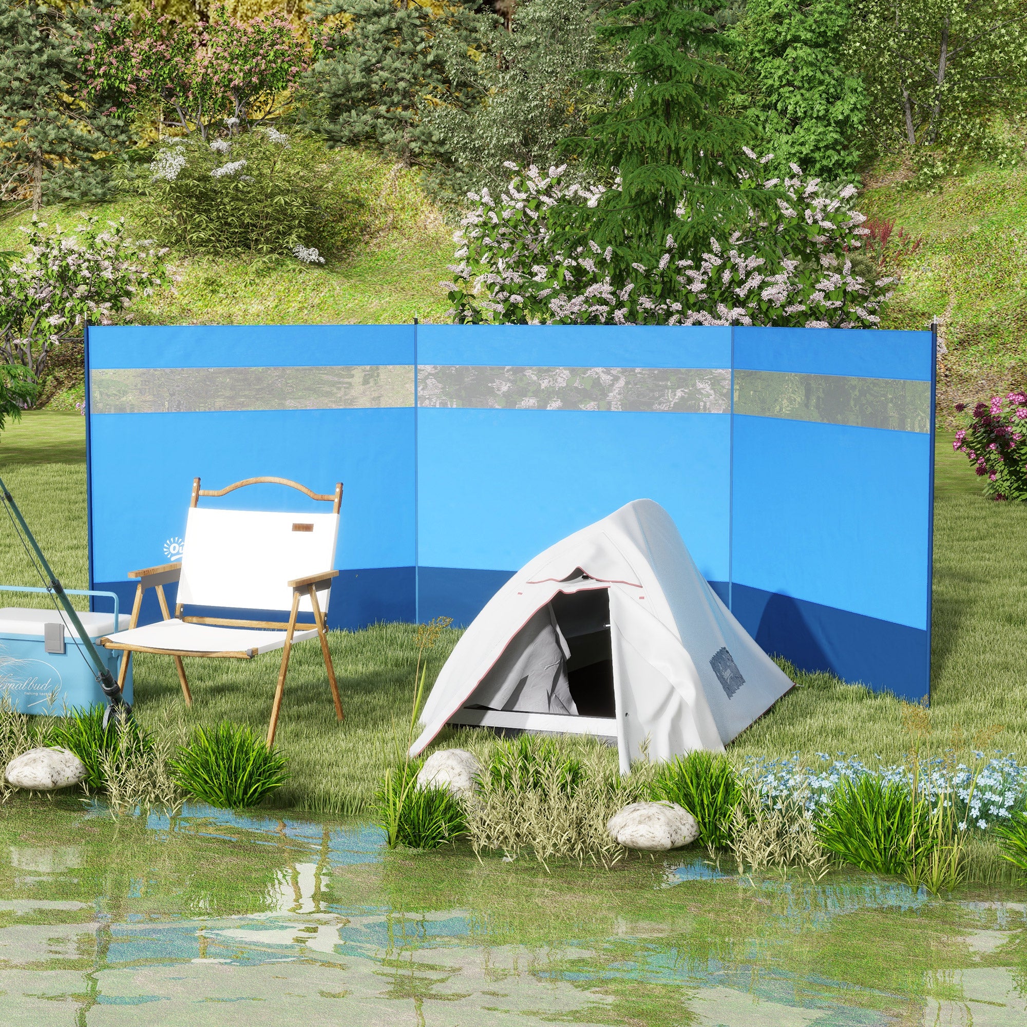 Outsunny Windschutz mit Sichtfenster und Tragetasche, Stahlstangen, 440x140cm, Blau