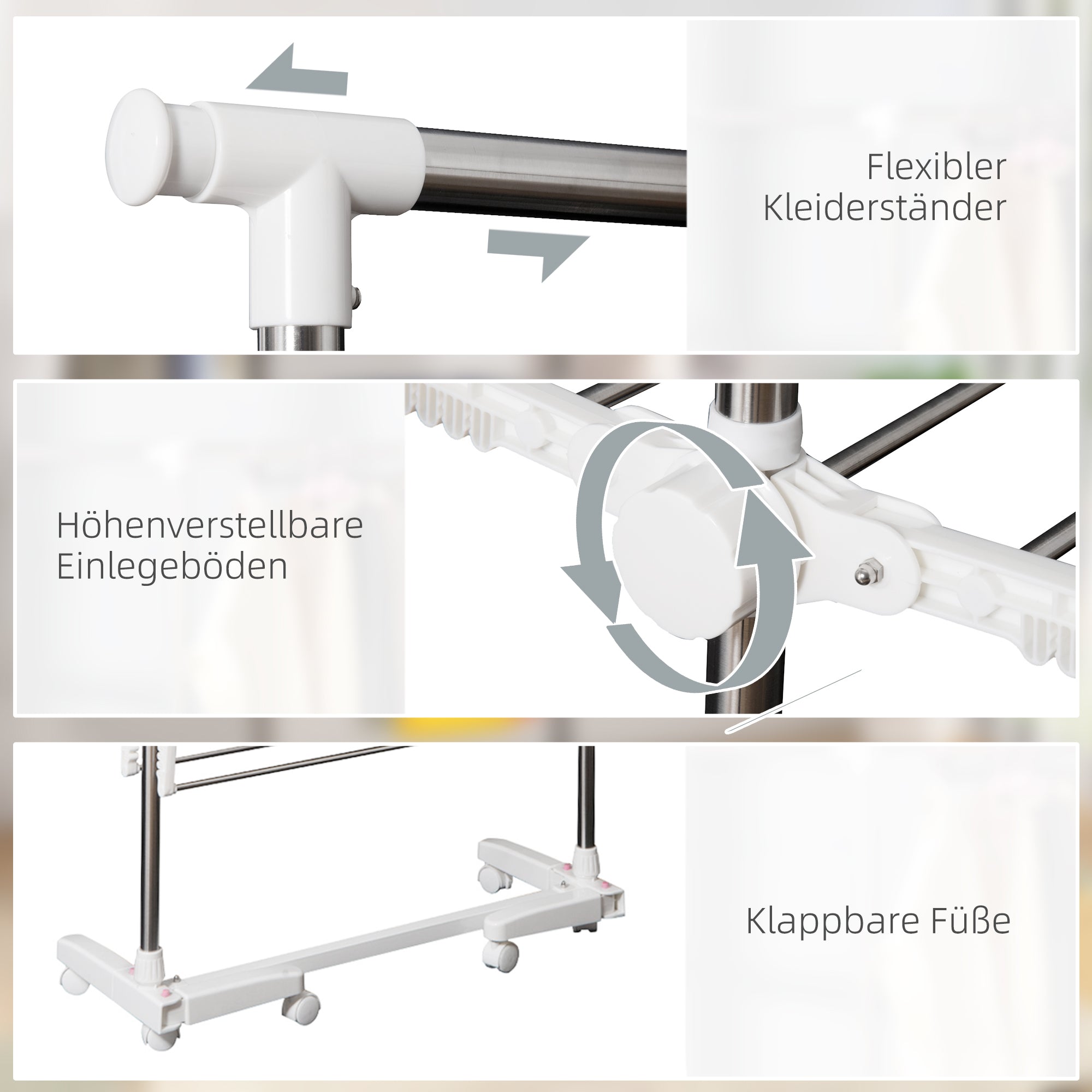 HOMCOM Turmwäscheständer ausziehbar Standtrockner mit 3 Ebenen, klappbare Flügel, Rollen, Wäschetrockner für Innen und Außen, Weiß, 83-136,5 x 45,5 x 154 cm