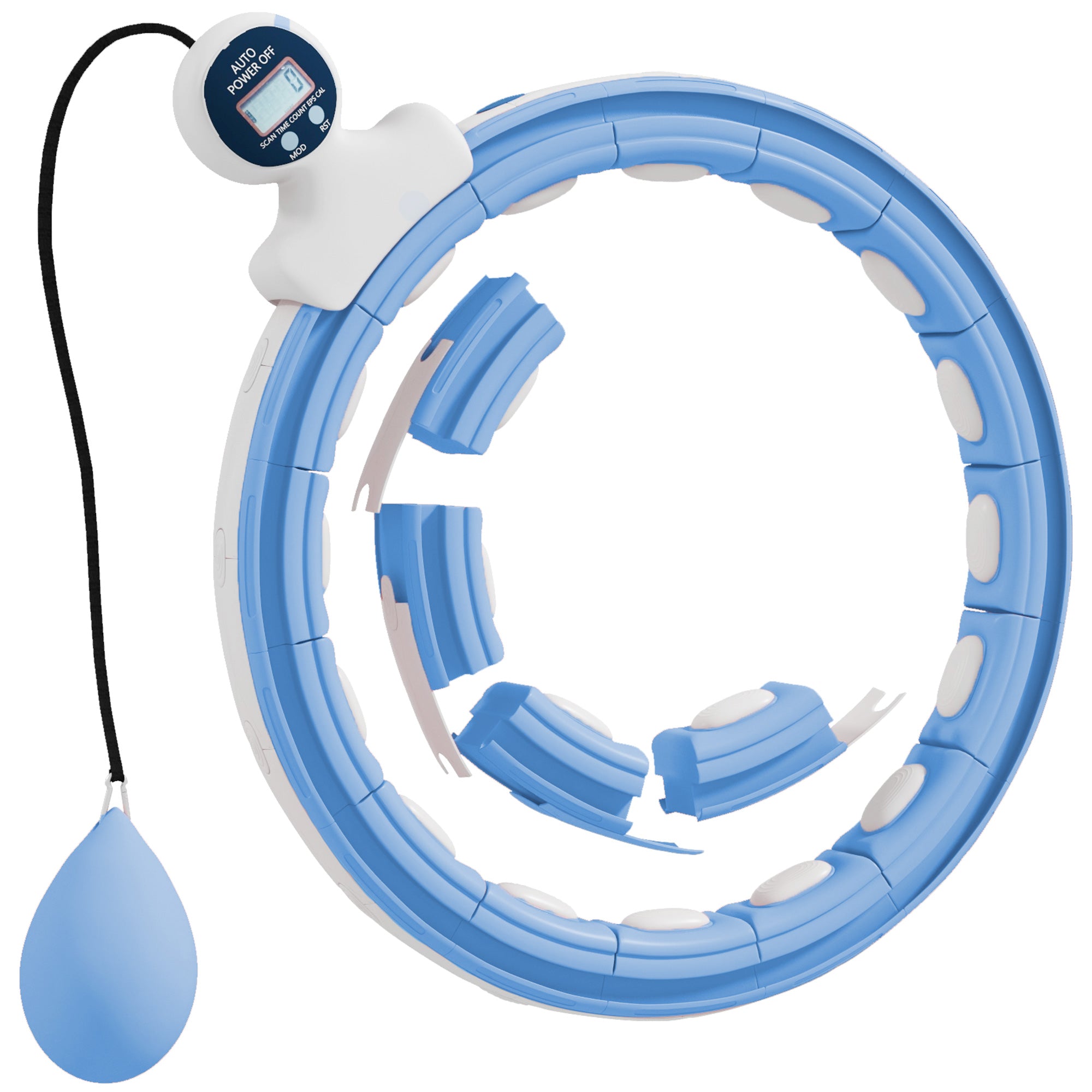 SPORTNOW Smart Hula Hoop Reifen Erwachsene mit Gewicht Kugel Zähler 16 Knoten (76-113cm) Hellblau