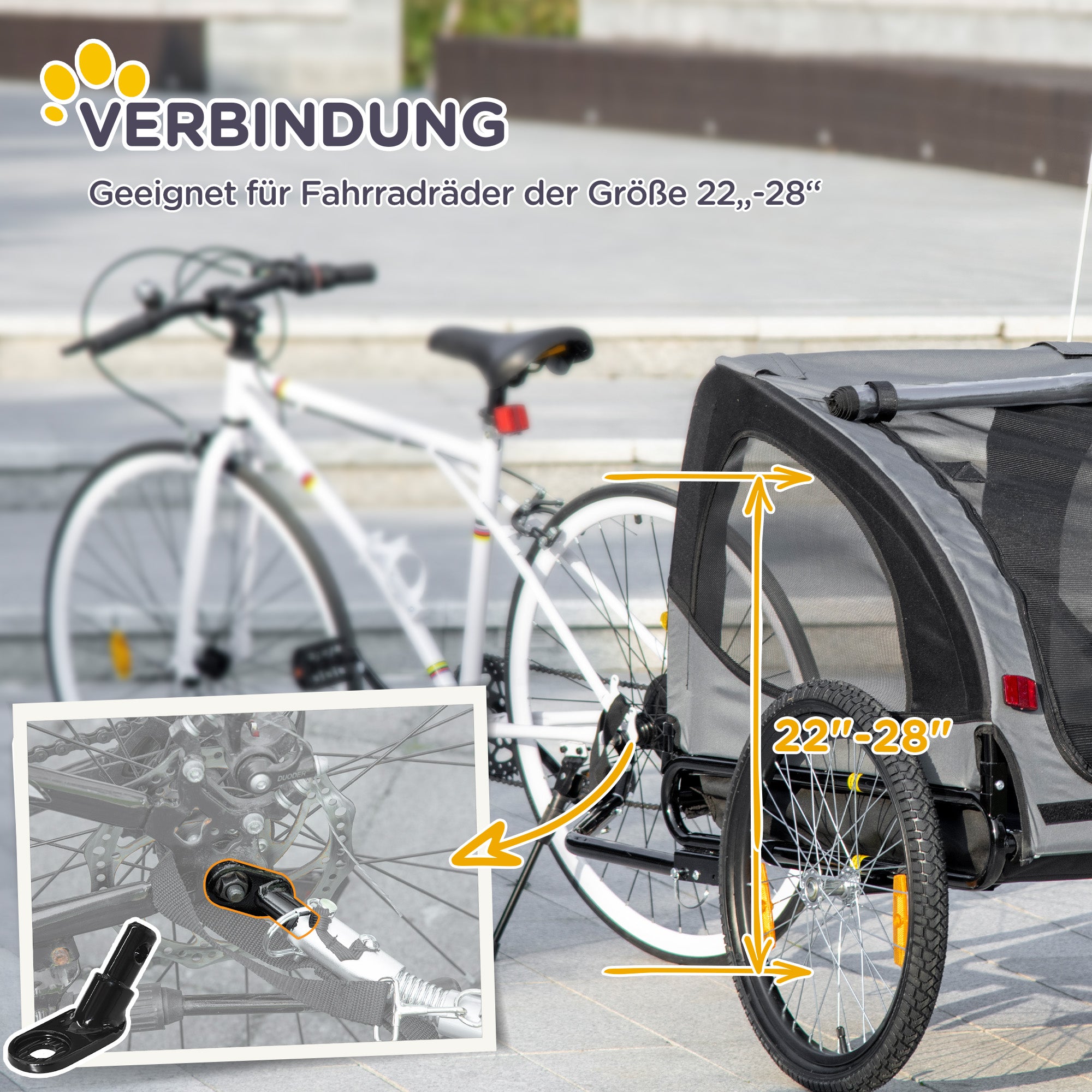 PawHut Hundeanhänger Fahrradanhänger bis 20kg Netzfenster, aufrollbare Abdeckung, Universalkupplung Schwarz, 140 x 71 x 83 cm