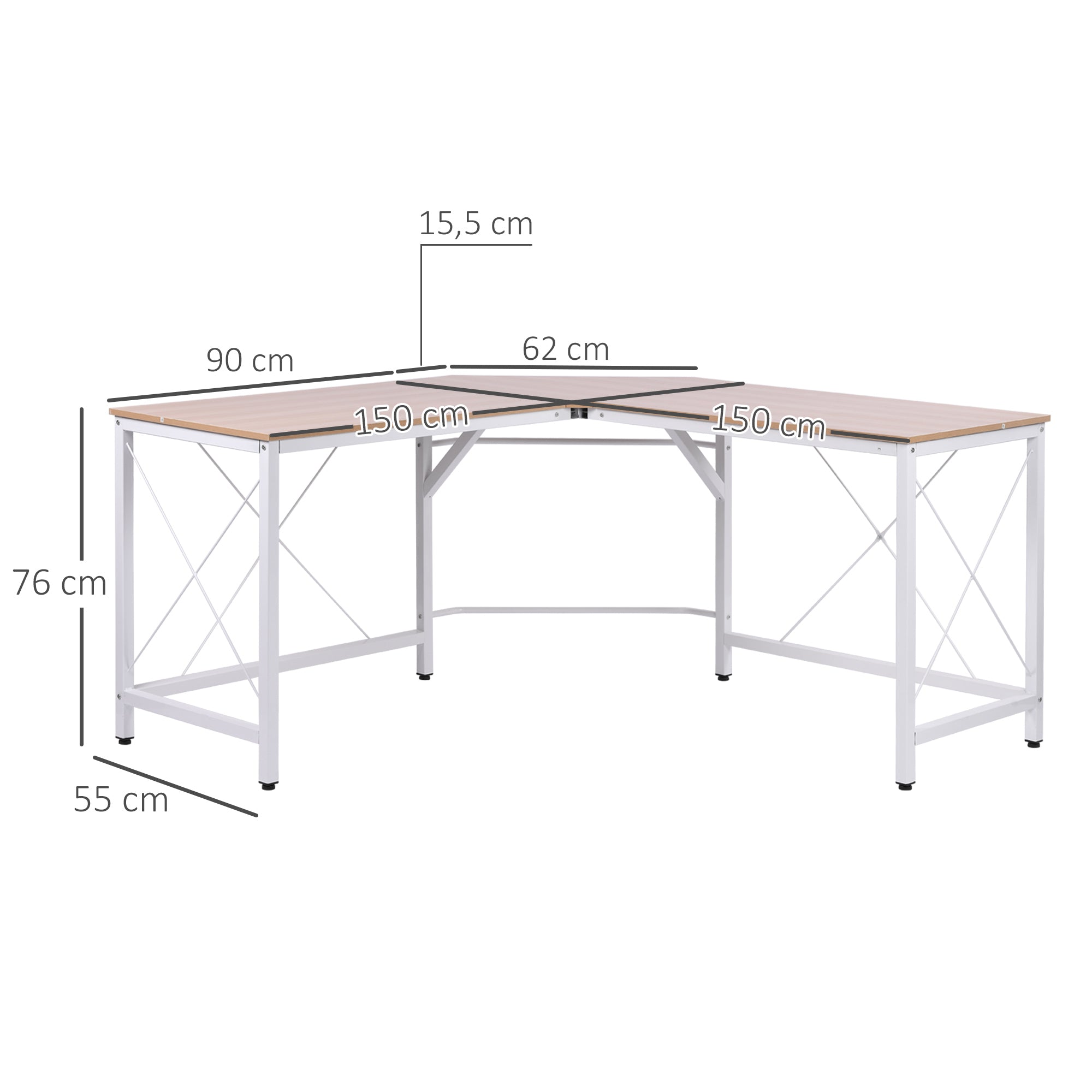 HOMCOM Computertisch Schreibtisch L-Form Arbeitstisch Bürotisch Eckschreibtisch Winkelschreibtisch MDF Natur 150 x 150 x 76 cm