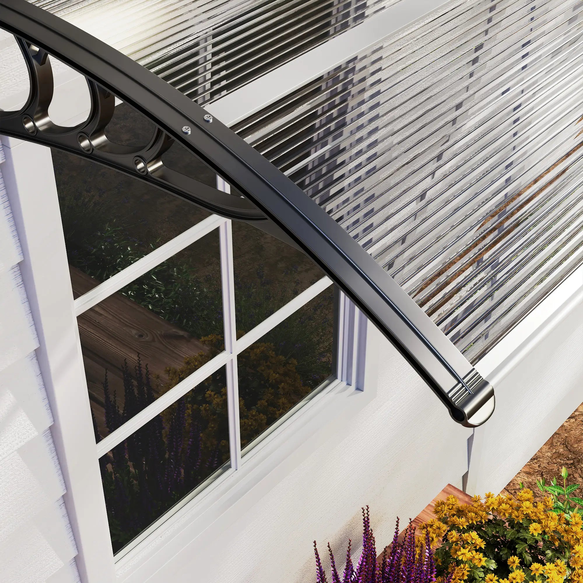 Outsunny Vordach Haustürvordach 100 x 75 cm Pultvordach Überdachung Polycarbonat Transparent