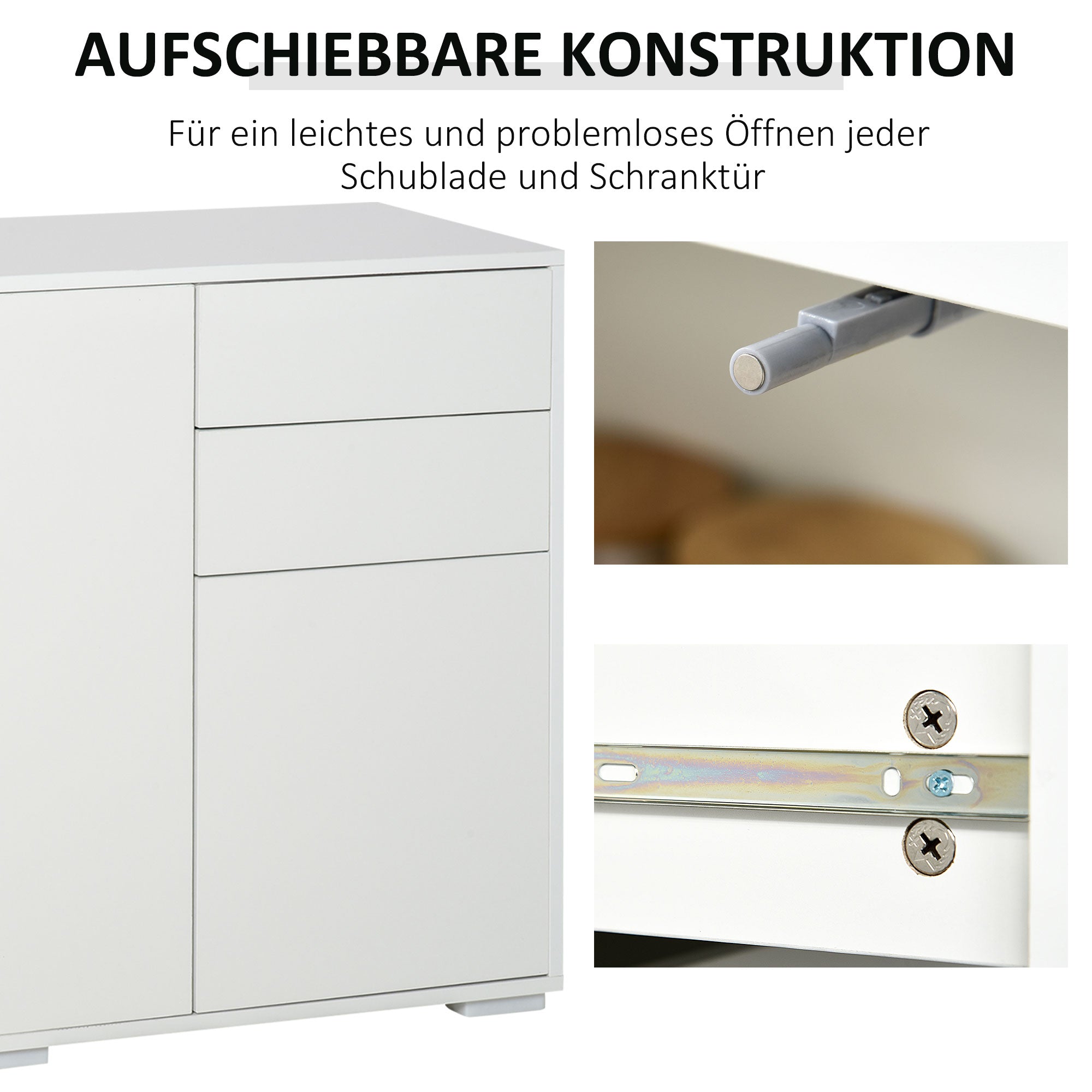 HOMCOM Sideboard Kommode Anrichte, 2 Schubladen, Push-Click, 117 cm x 36 cm x 74 cm, Weiß