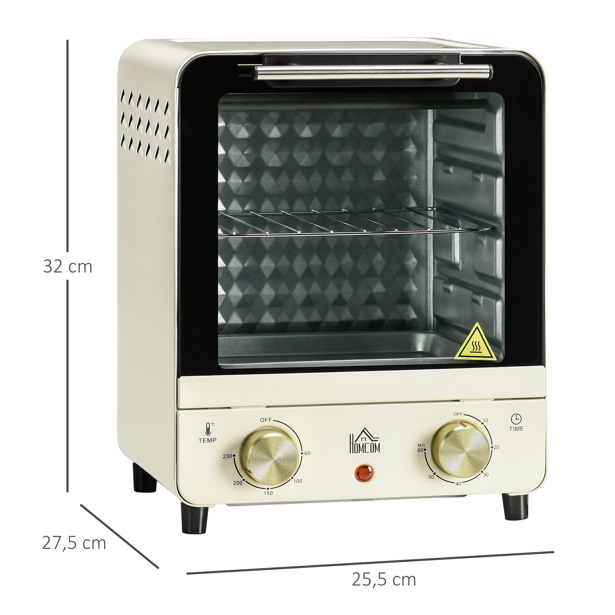 HOMCOM Mini Ofen 15L Fassungsvermögen, höhenverstellbares Backblech und Gitterrost, 1000W, Cremeweiß