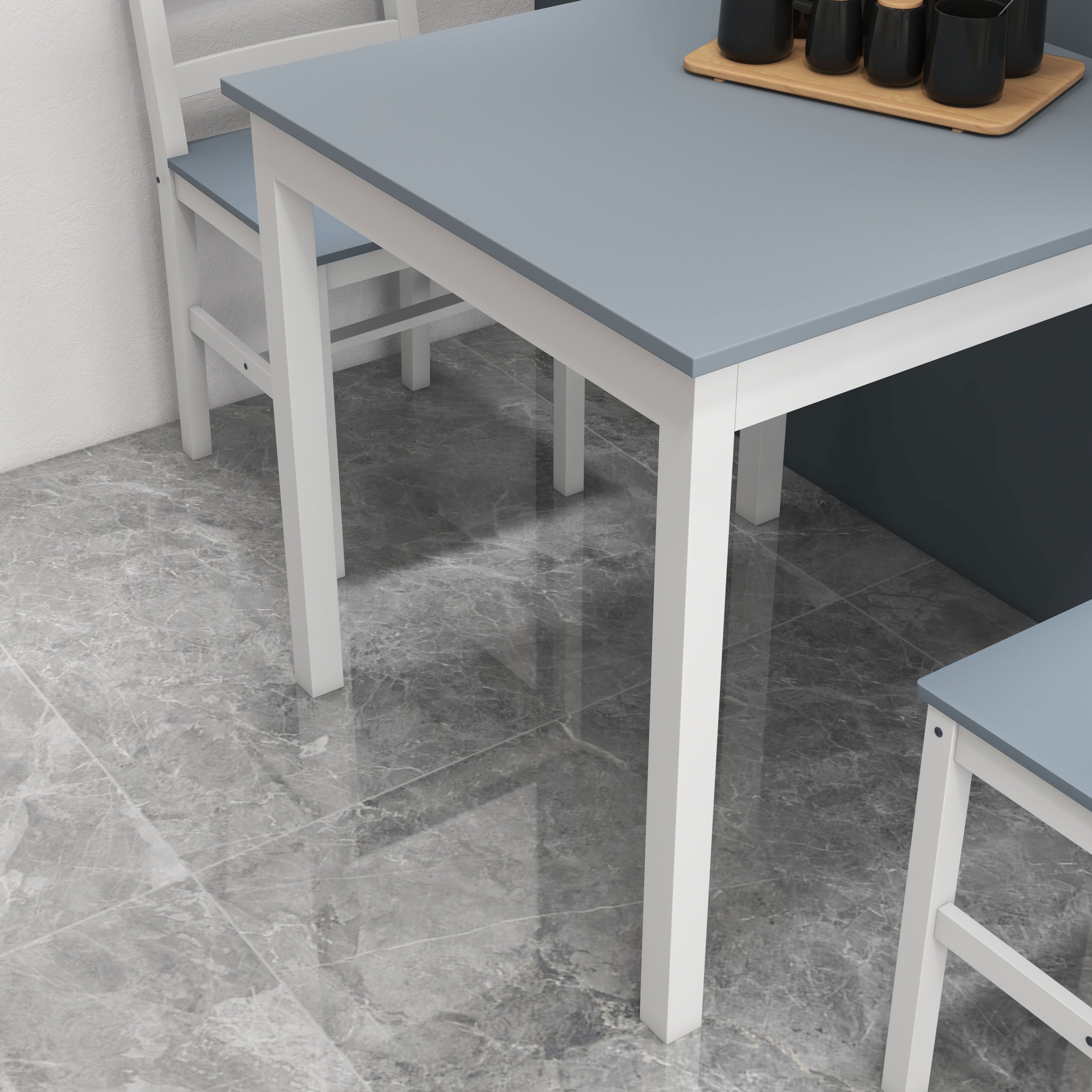 HOMCOM Essgruppe für 2 Personen, 2 Stühle, 1 Tisch, Kiefernholz, Weiß + Grau