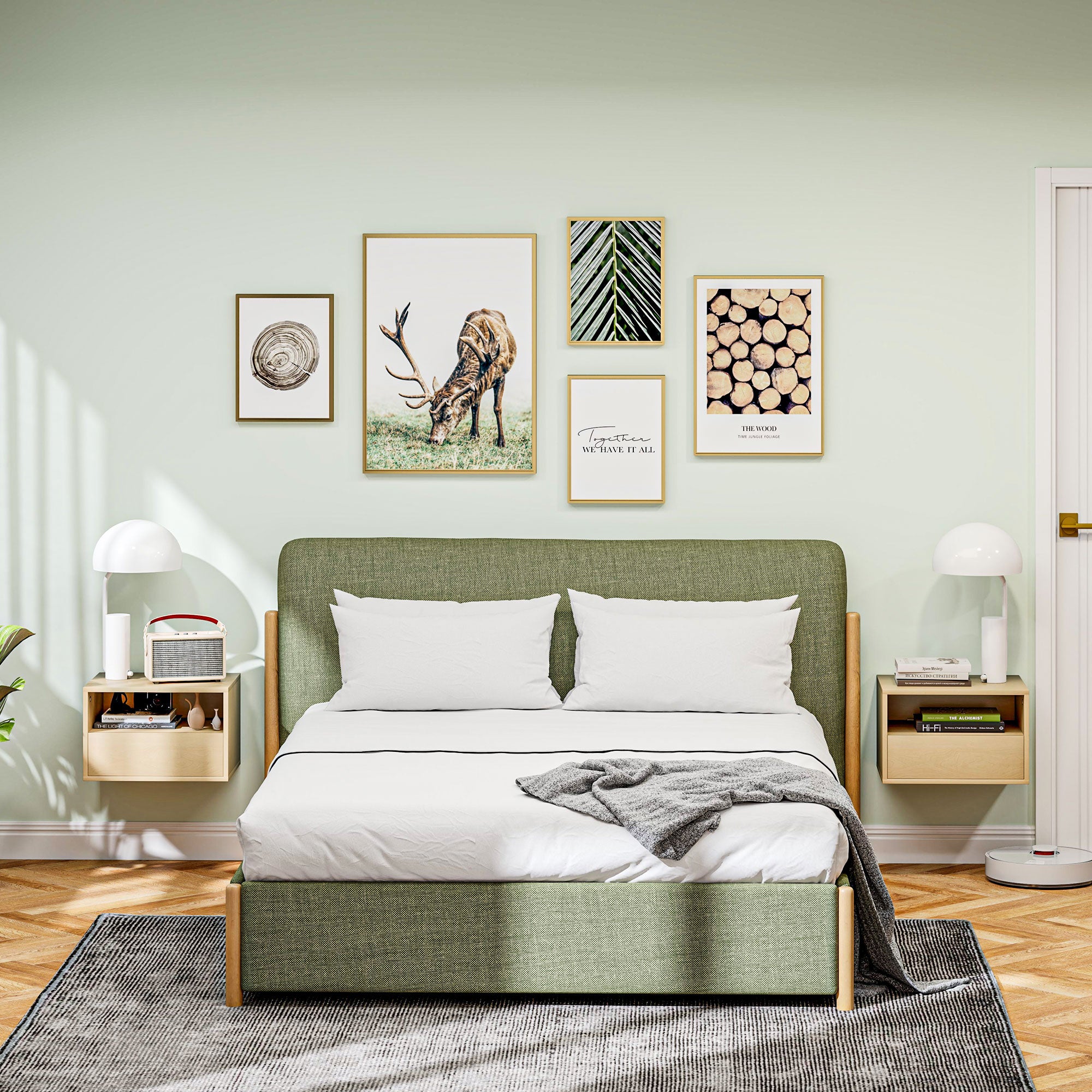 HOMCOM 2-teiliges Wandnachttisch-Set, Nachttisch, Nachtkommode, Spanplatte, Natur, 45 x 35 x 27,5 cm