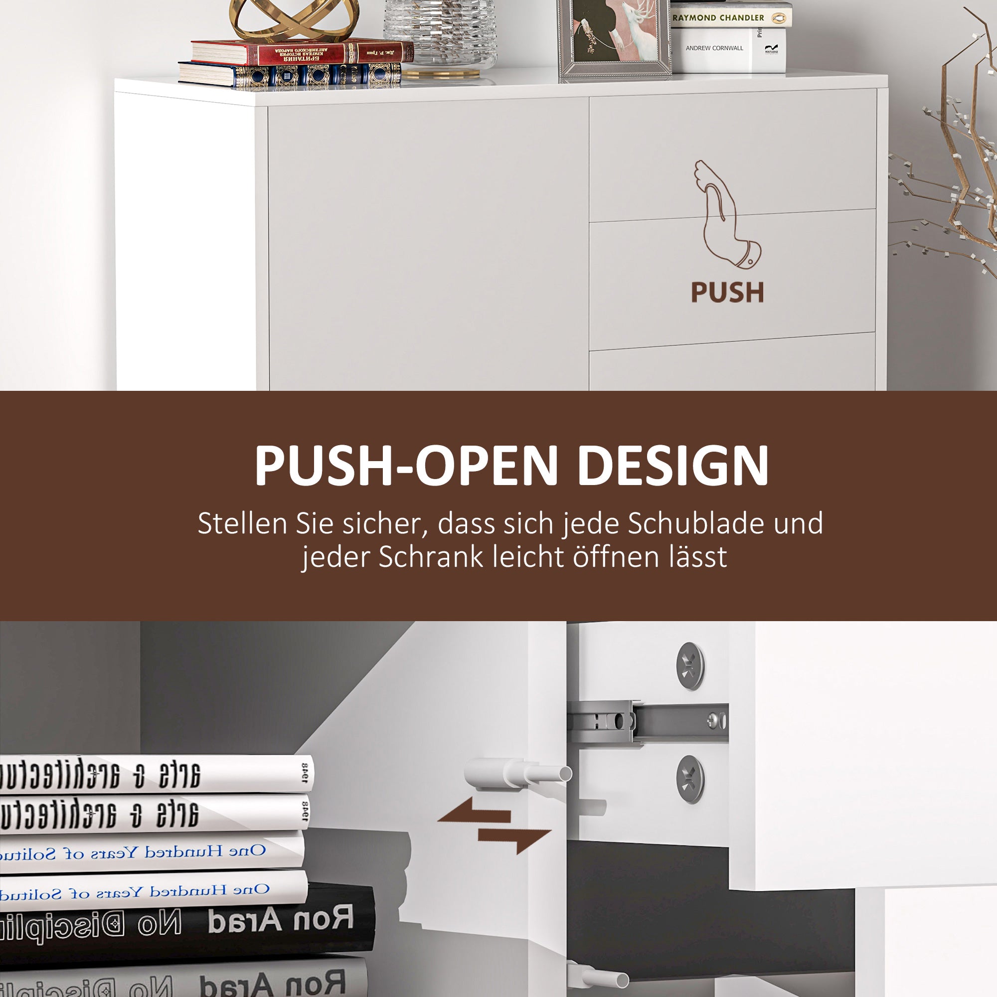 HOMCOM Aufbewahrungsschrank mit 2 Schubladen, 2 Türen, mit Kippschutz, für Wohnzimmer, Schlafzimmer, 79 x 36 x 74 cm, Weiß