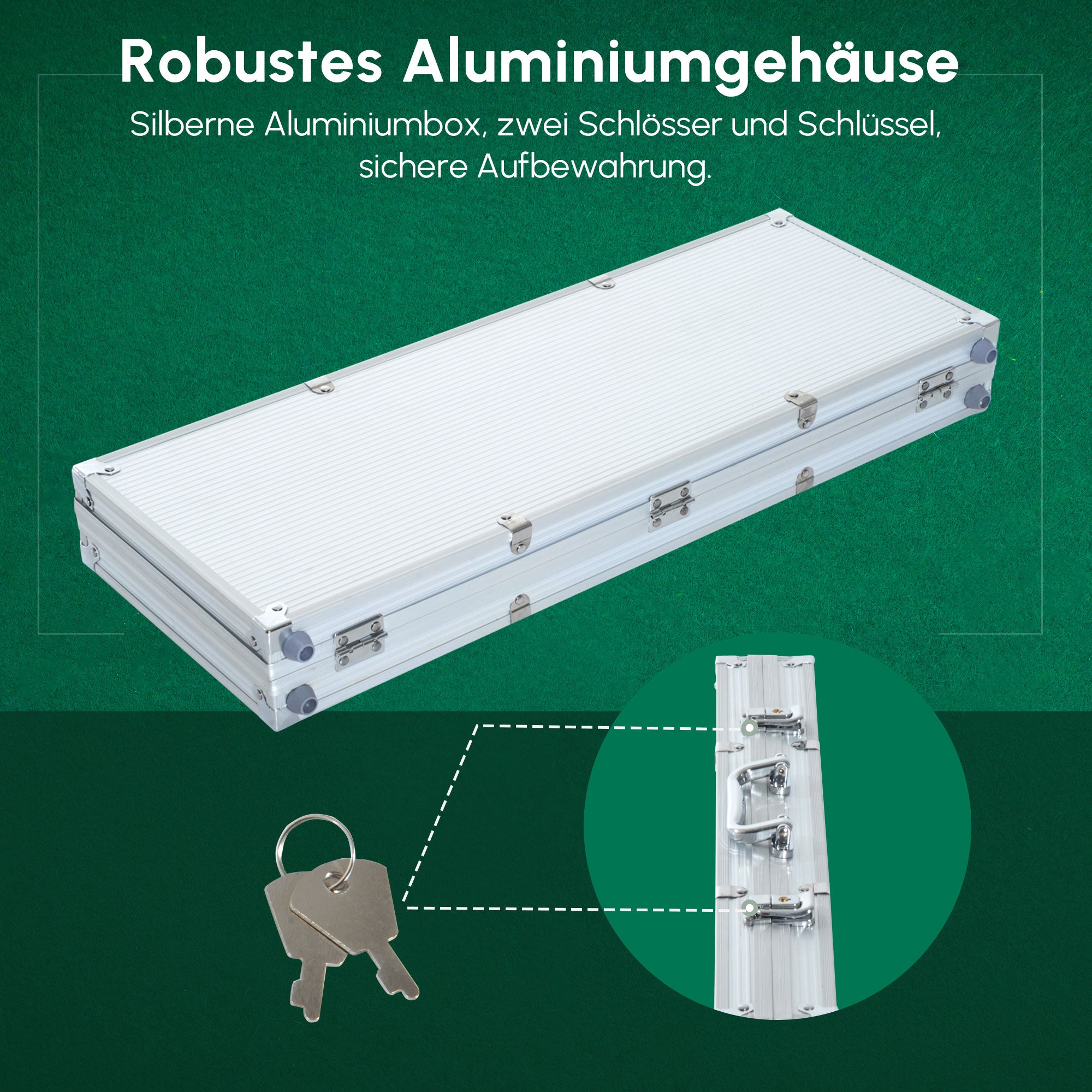 HOMCOM Pokerset, 500 Chips, 2 Kartendecks, 5 Würfel, Aluminium-Koffer, verschließbar