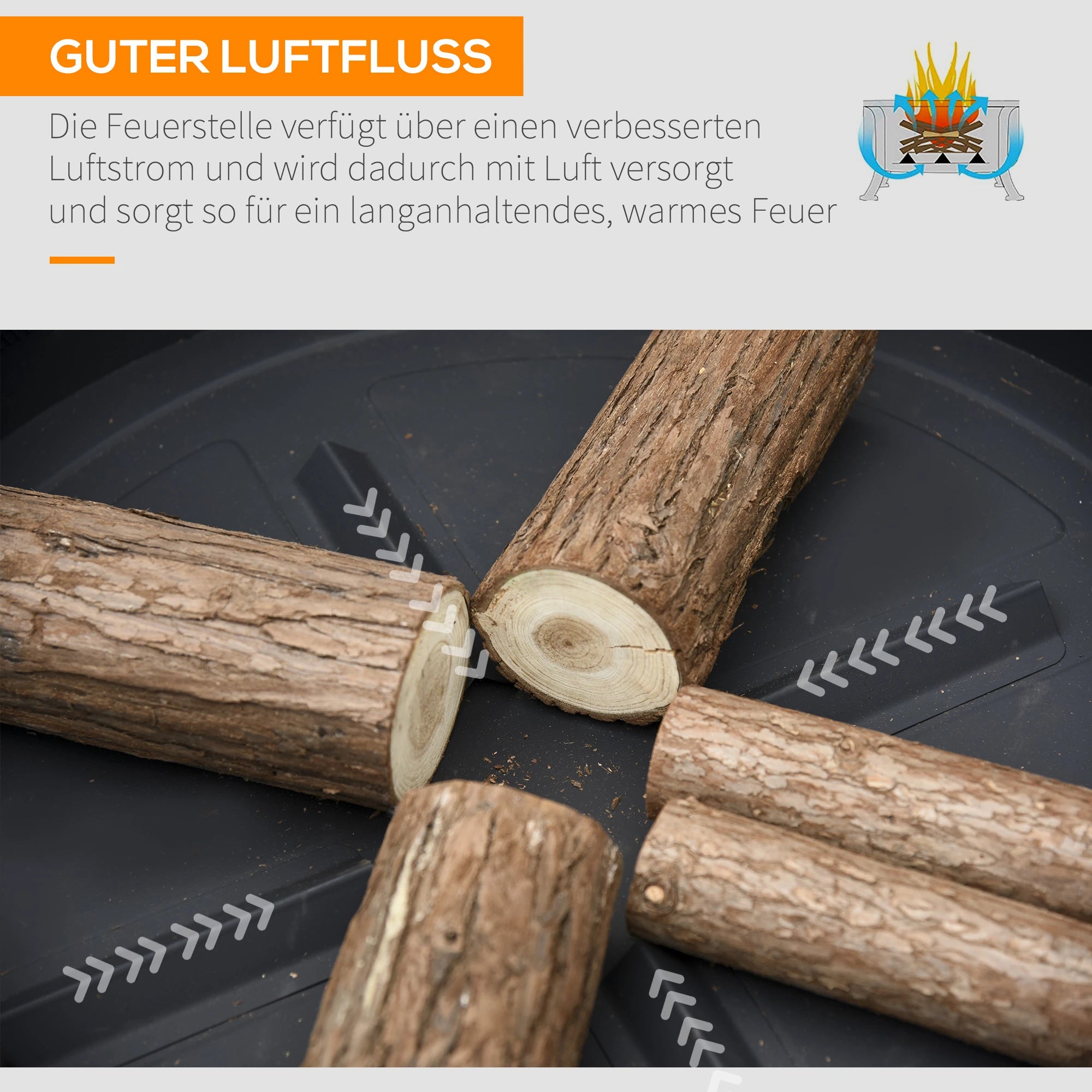 Outsunny Feuerschale Grillfunktion tragbar mit Funkenschutz Schürhaken