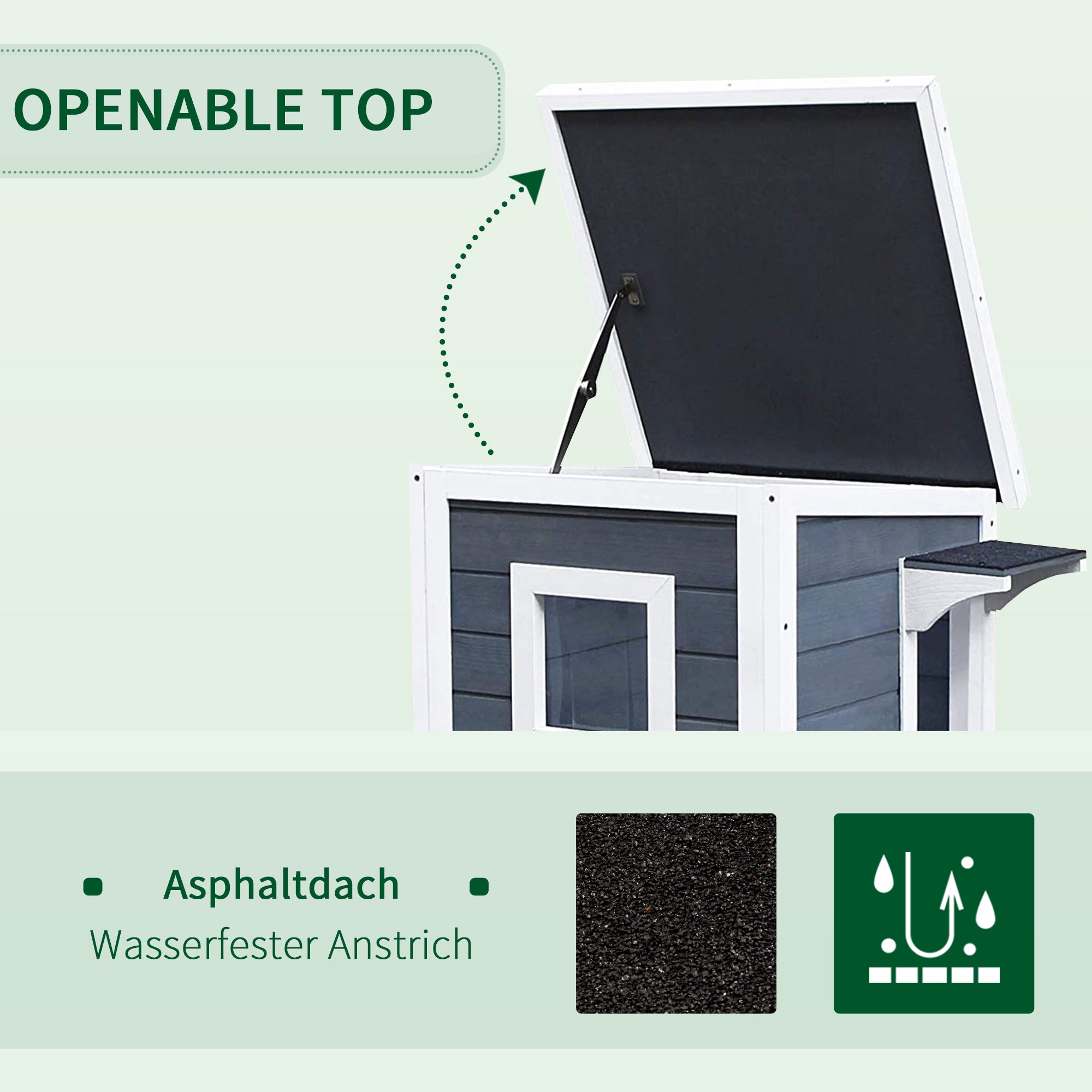 PawHut Katzenhaus aus Holz 2 Etagen Winterfest wasserdicht Katzenhütte mit Asphaltdach Treppen Fenster Katzenhöhle Outdoor Schutzhütte für Draußen Garten Balkon 51 x 51 x 81,3 cm Grau