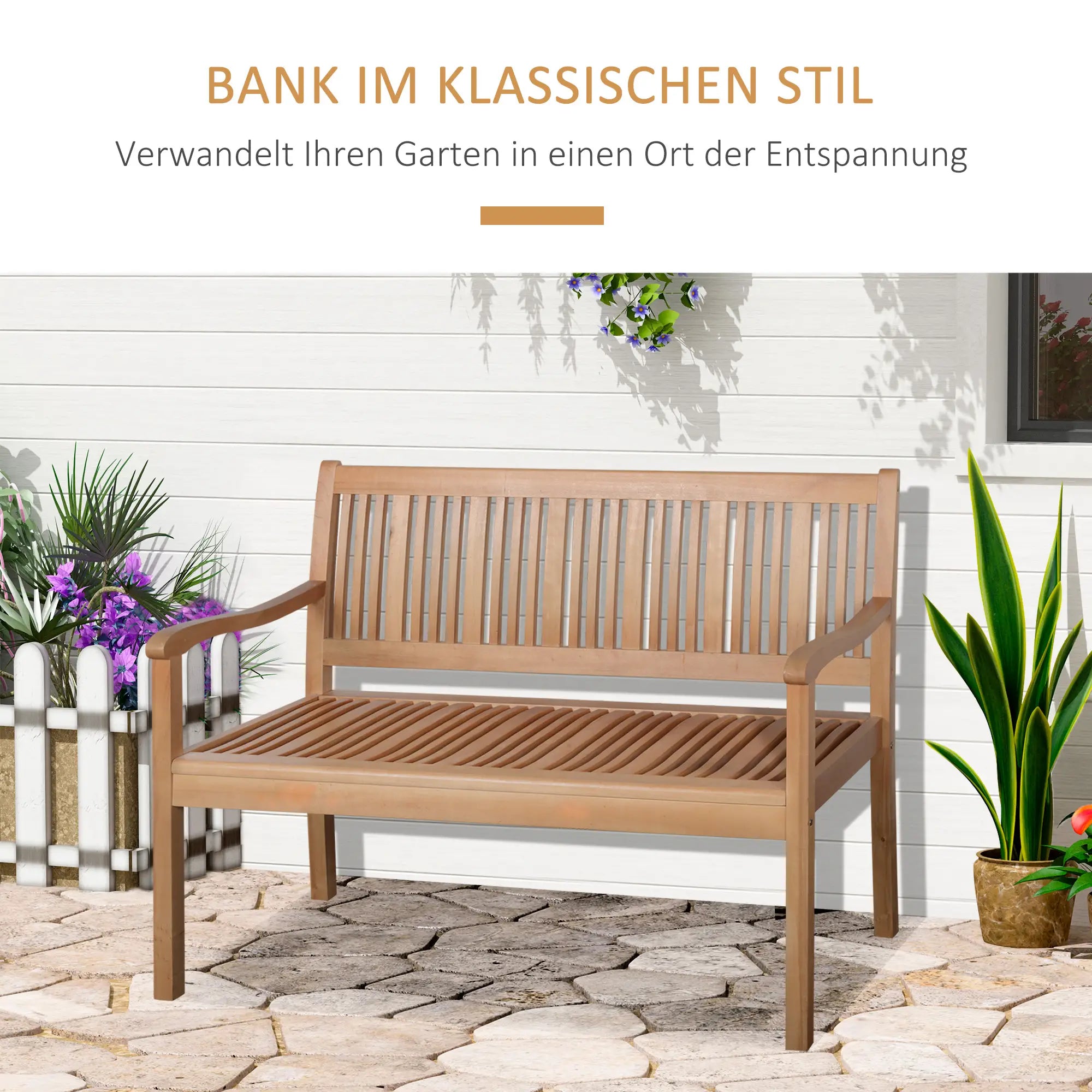 Outsunny Gartenbank 2-Sitzer Pappelholz Gelb