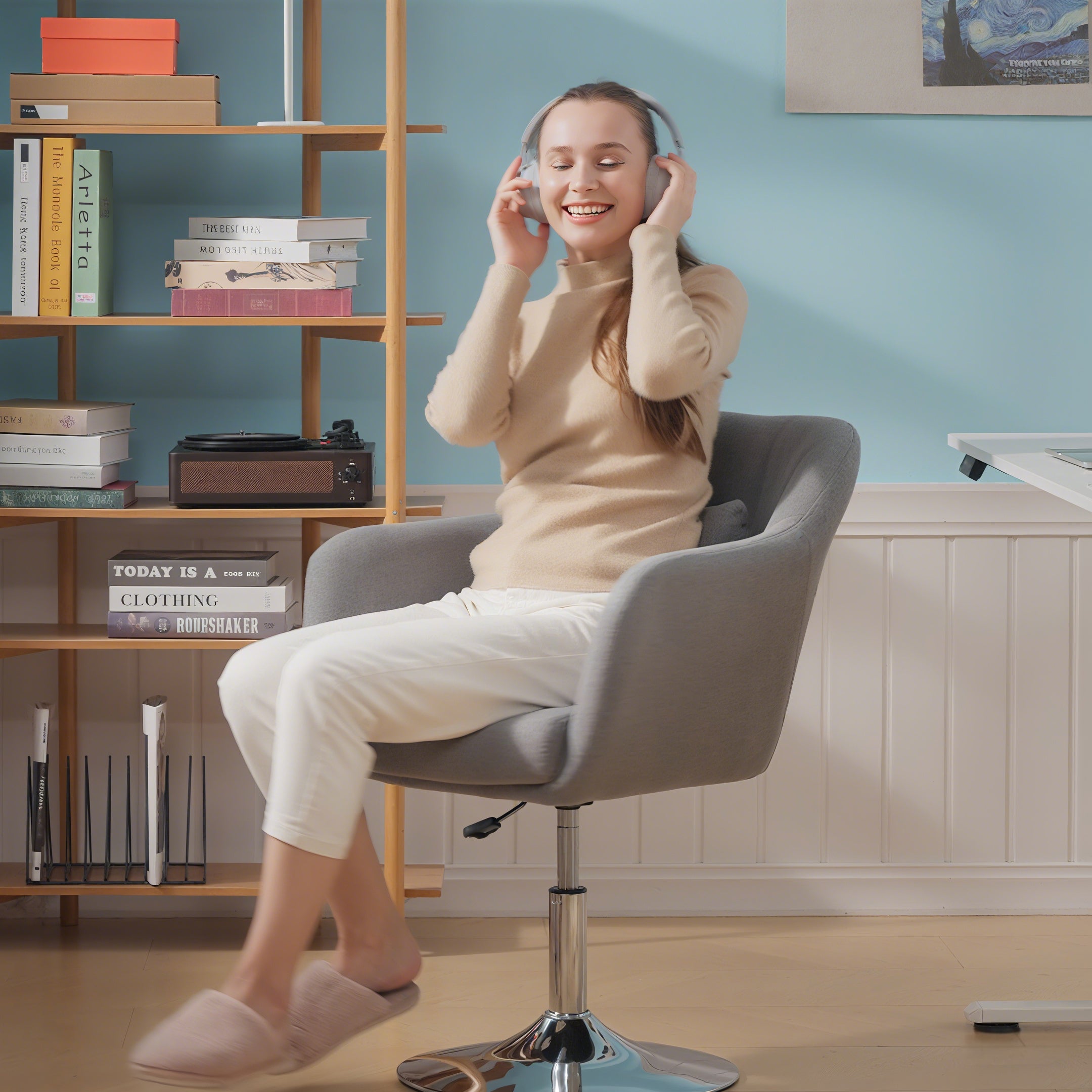 HOMCOM Arbeitshocker Drehhocker bis 136 kg, höhenverstellbar, leinenartiges Polyester, Stahl, Grau, 60 x 60 x 79-91 cm