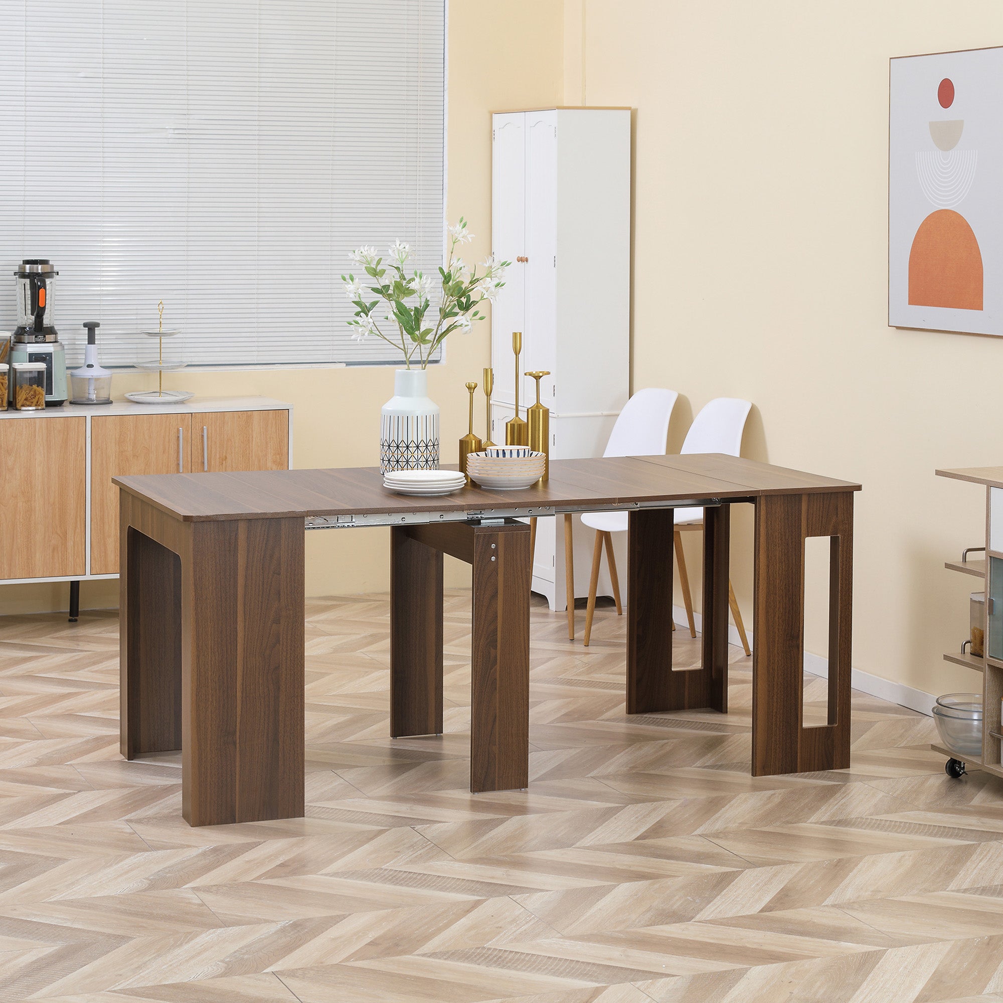 HOMCOM Ausklappbarer Esstisch Ausziehbarer Esstisch Esstisch, mobil, modernes Design, 180cm x 85cm x 75cm, Braun