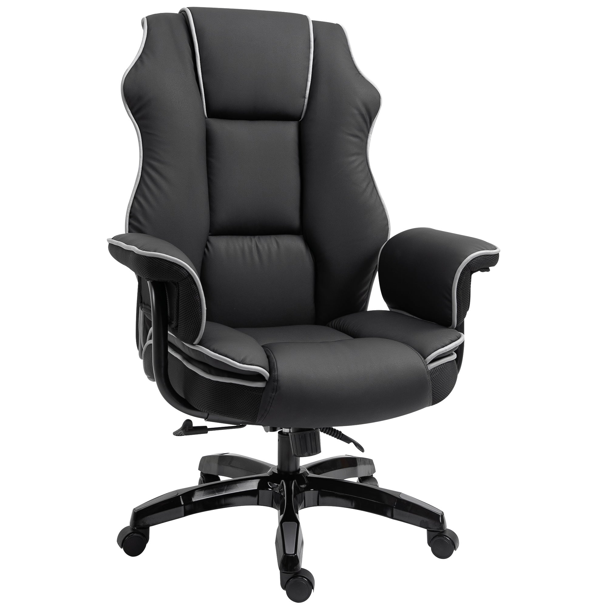 Vinsetto Bürostuhl, Ergonomisch Schreibtischstuhl mit Liegefunktion, Drehfunktion, Höhenverstellbar Computerstuhl für Home-Office, Kunstleder, Schwarz
