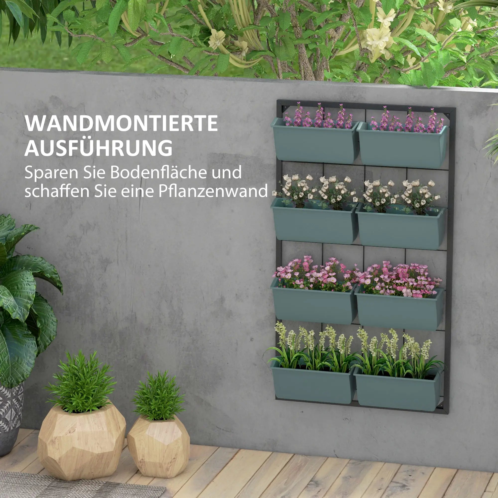 Outsunny Wand-Blumenständer 8 Töpfe Dunkelgrün