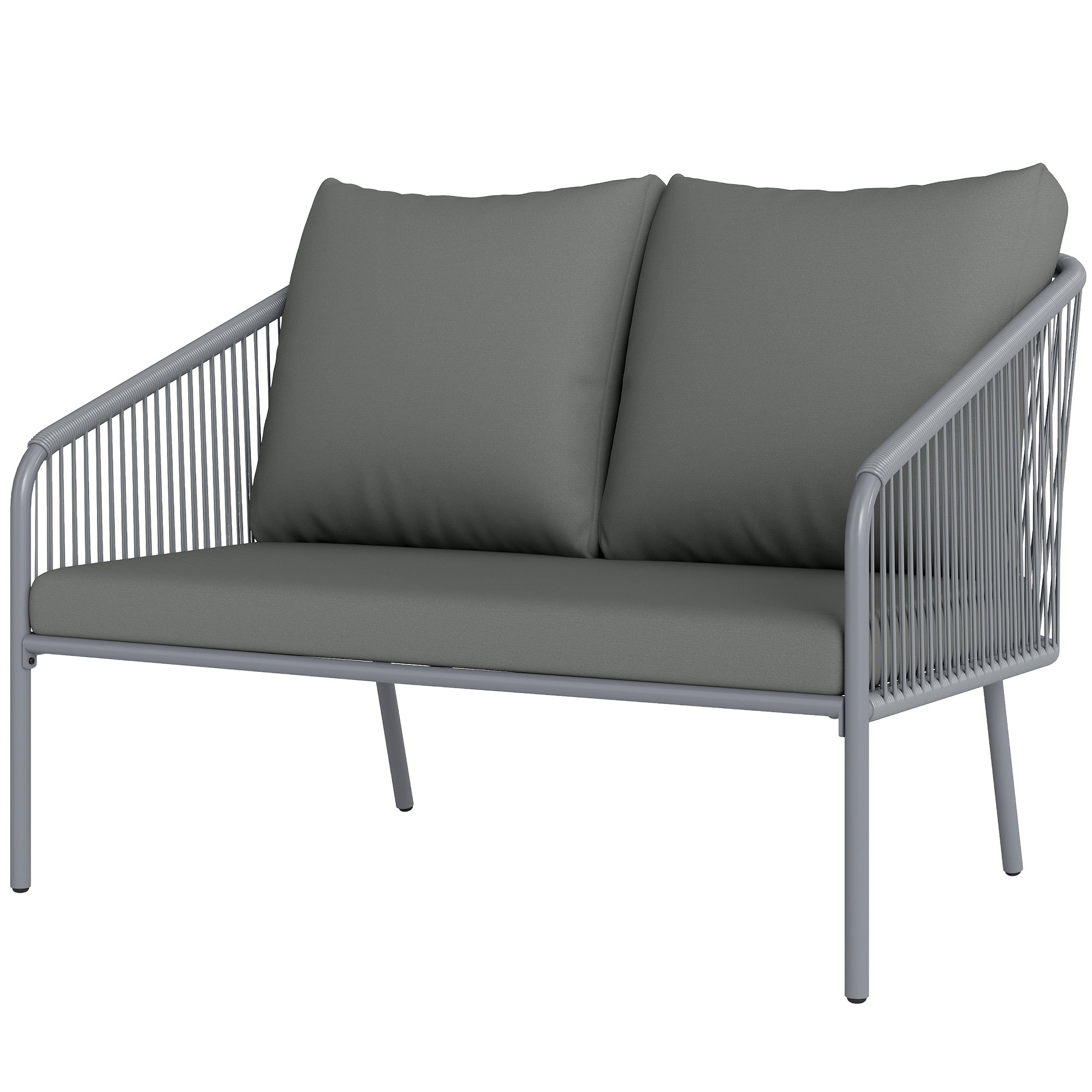 Outsunny Gartensofa mit Kissen 2-Sitzer Rattan Sofa Lounge Sofa Outdoor Balkon Sofa 112 x 72 x 76 cm Grau