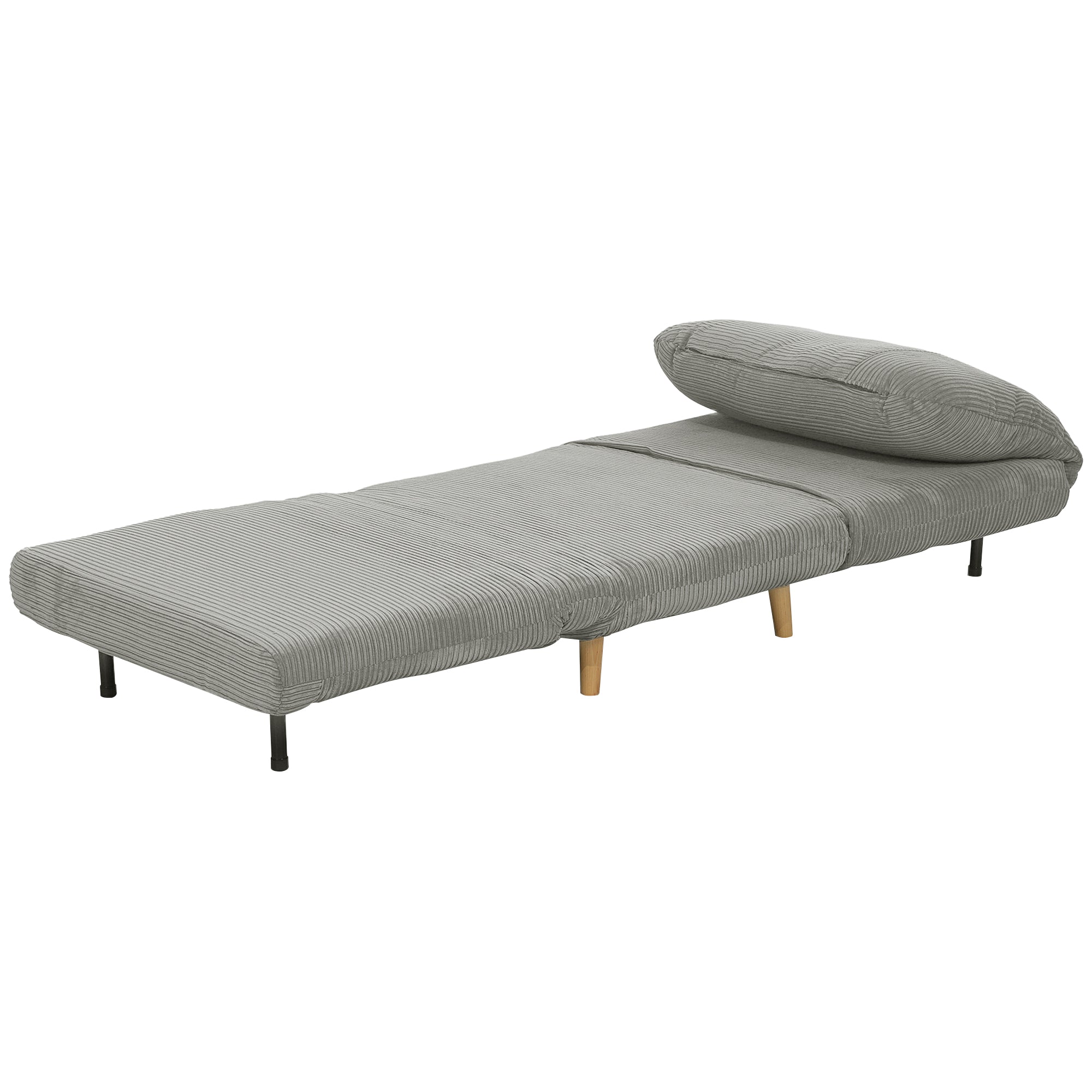 HOMCOM 2-in-1 Schlafsessel Gästebett, verstellbare Kopfstütze Cord-Optik 82 cm x 8 cm x 83 cm Grau