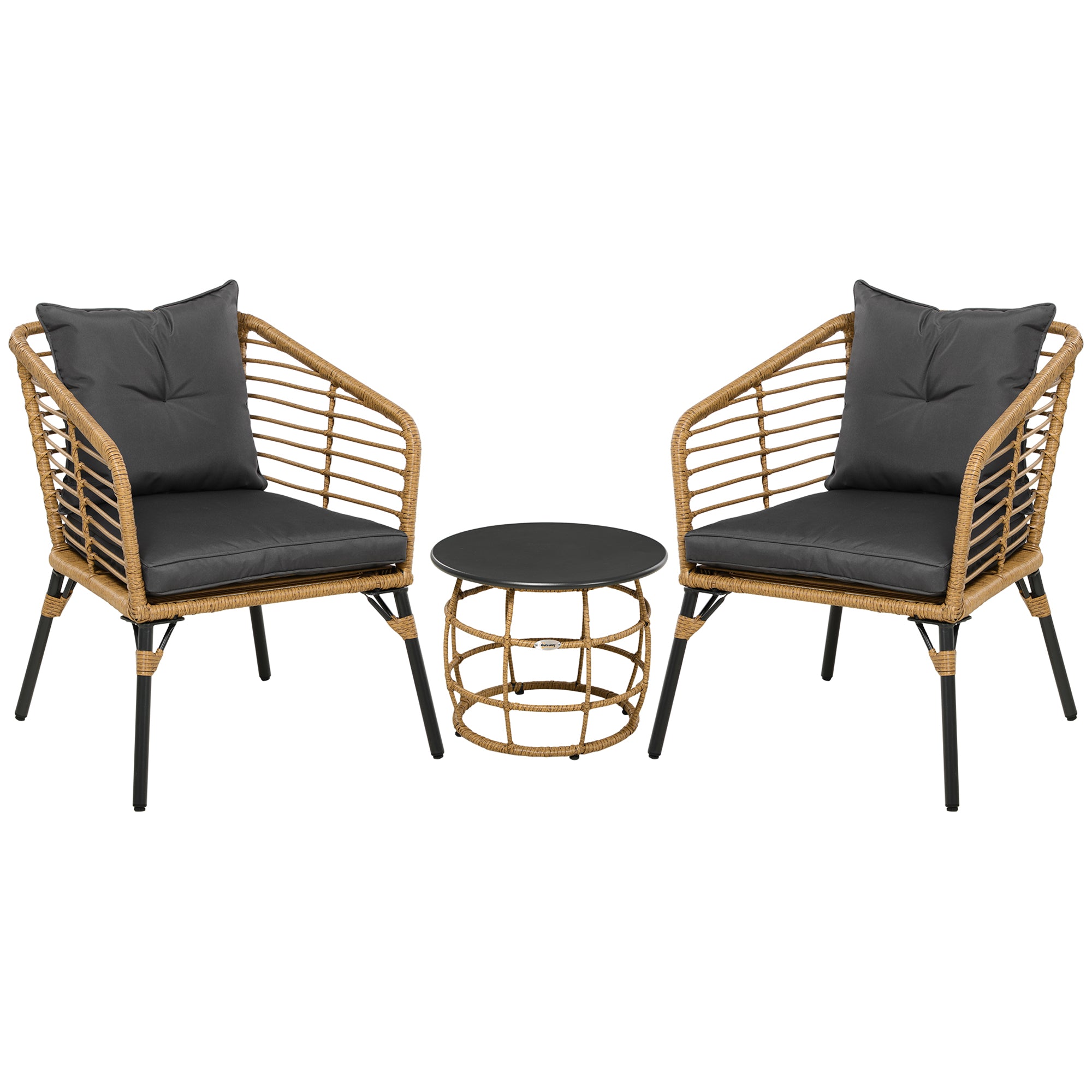 Outsunny 3-teiliges Bistro-Set, wetterbeständig, 1 Beistelltisch, 2 Stühle, 62 cm x 65 cm x 78 cm, Sand+Dunkelgrau