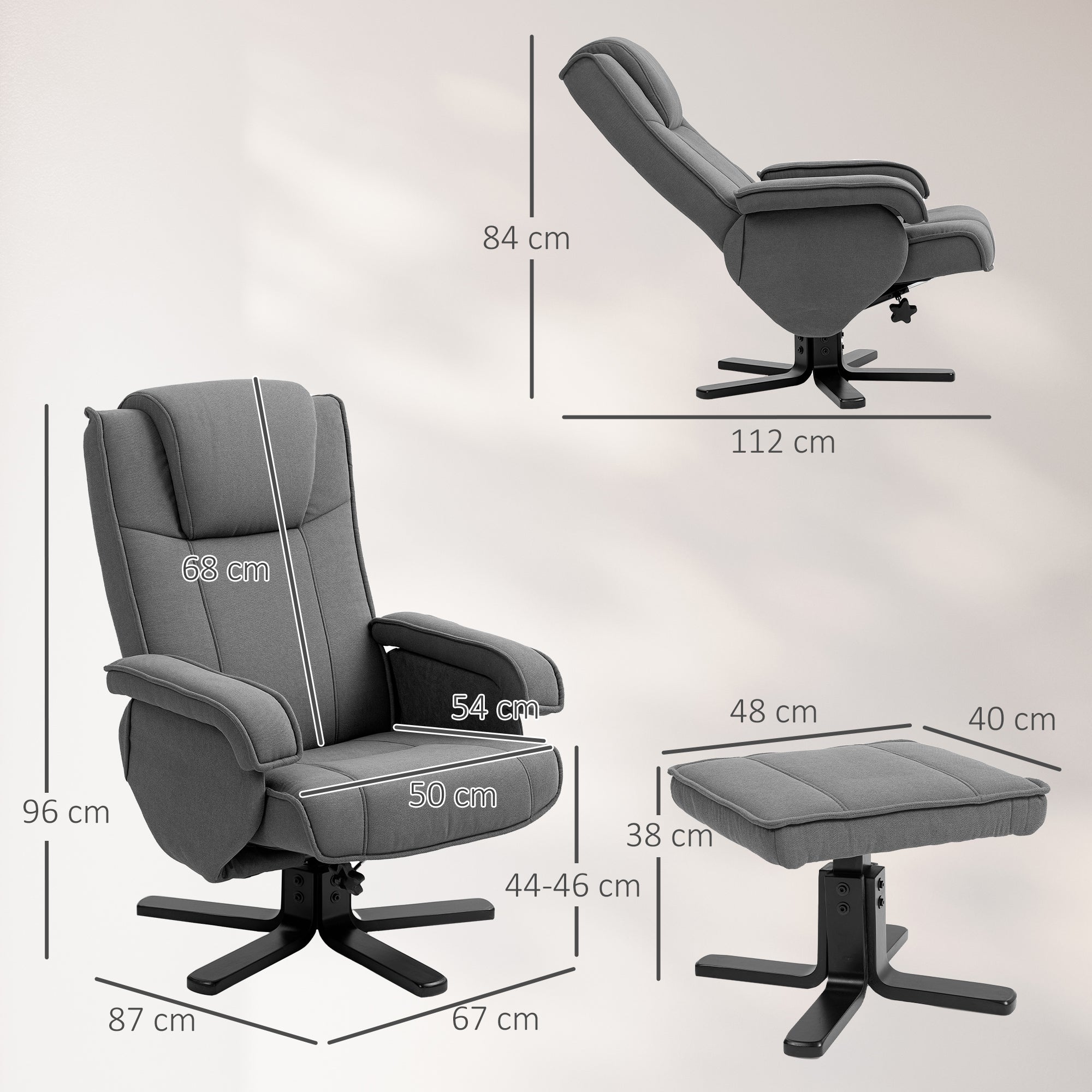 HOMCOM Schaukelbarer Relaxsessel mit Fußhocker, Stoffbezug in Samtoptik, drehbarer Polstersessel, Holzgestell, Grau
