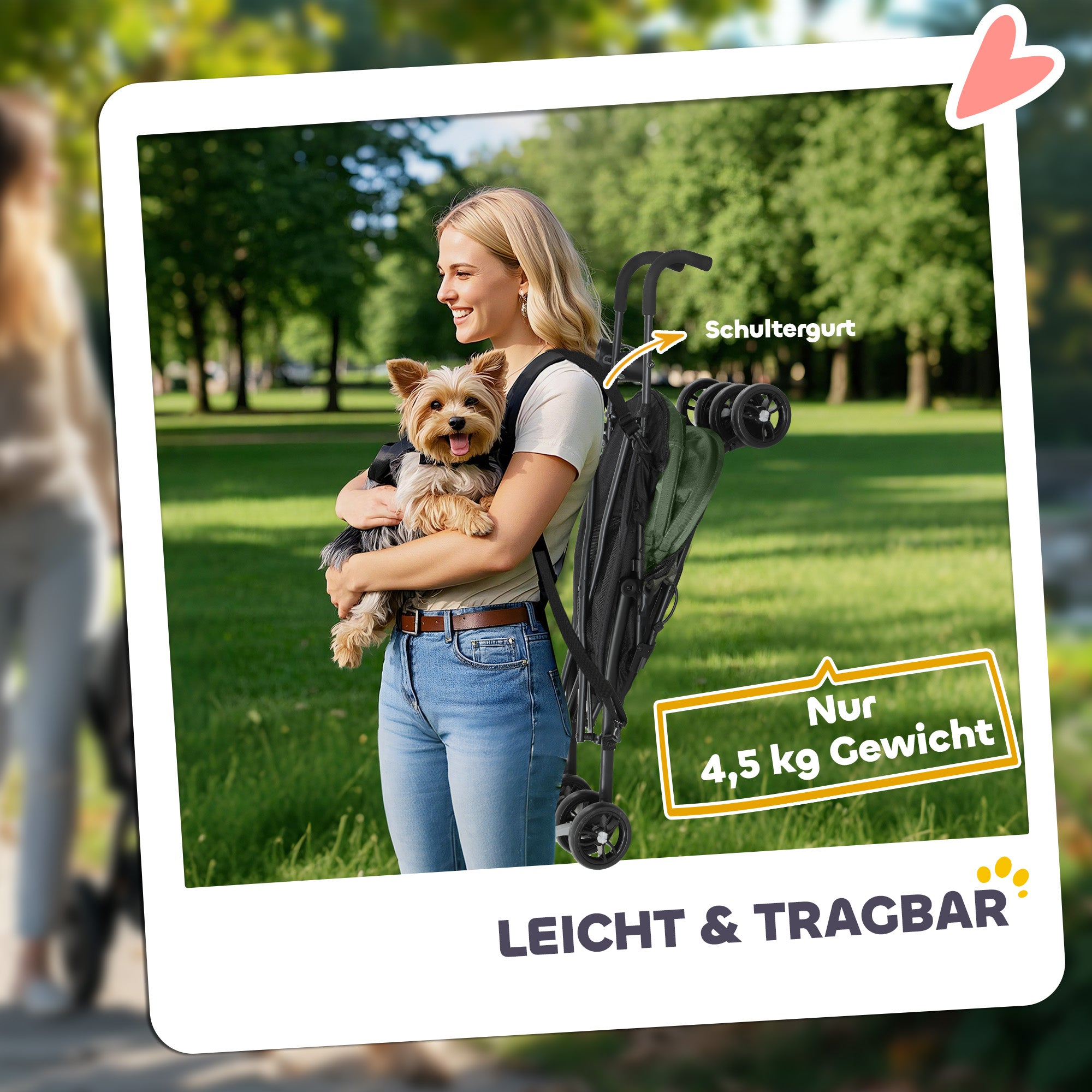 PawHut Haustierwagen, Sicherheitsleinen, Netzfenster, 76L x 44B x 103H cm, Dunkelgrün