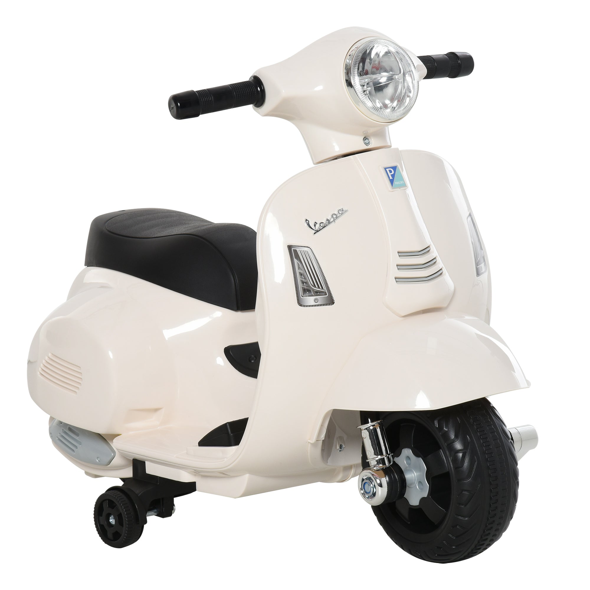HOMCOM Elektro Kindermotorrad Vespa Elektromotorrad mit LED-Licht, Sound, Kinder Elektro Motorrad für Kinder von 18-36 Monate Weiß
