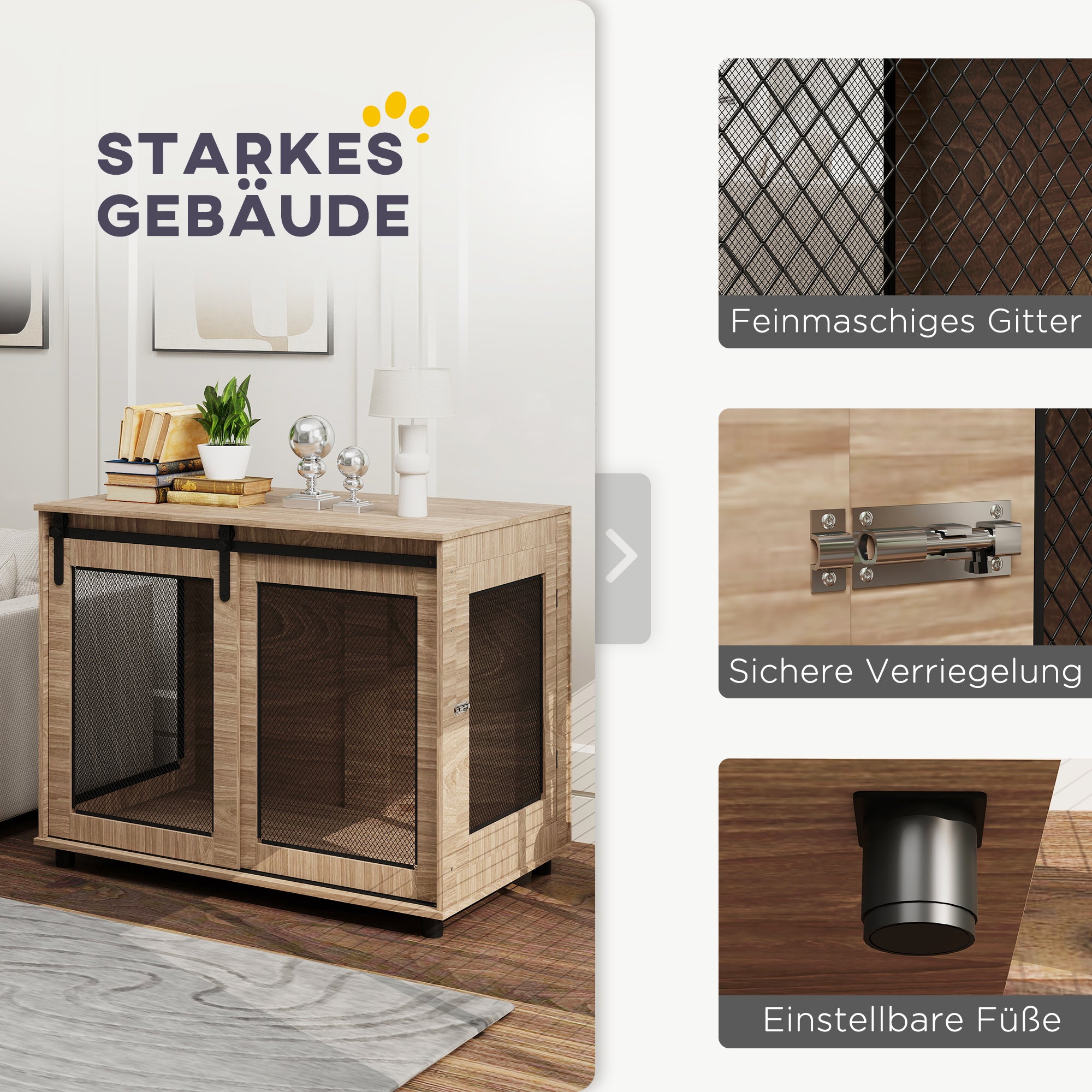 PawHut Hundebox, Transportbox für Hunde, Rückzugsbox für Haustiere, verschließbare Türen, 98 x 60 x 78 cm, Hellbraun