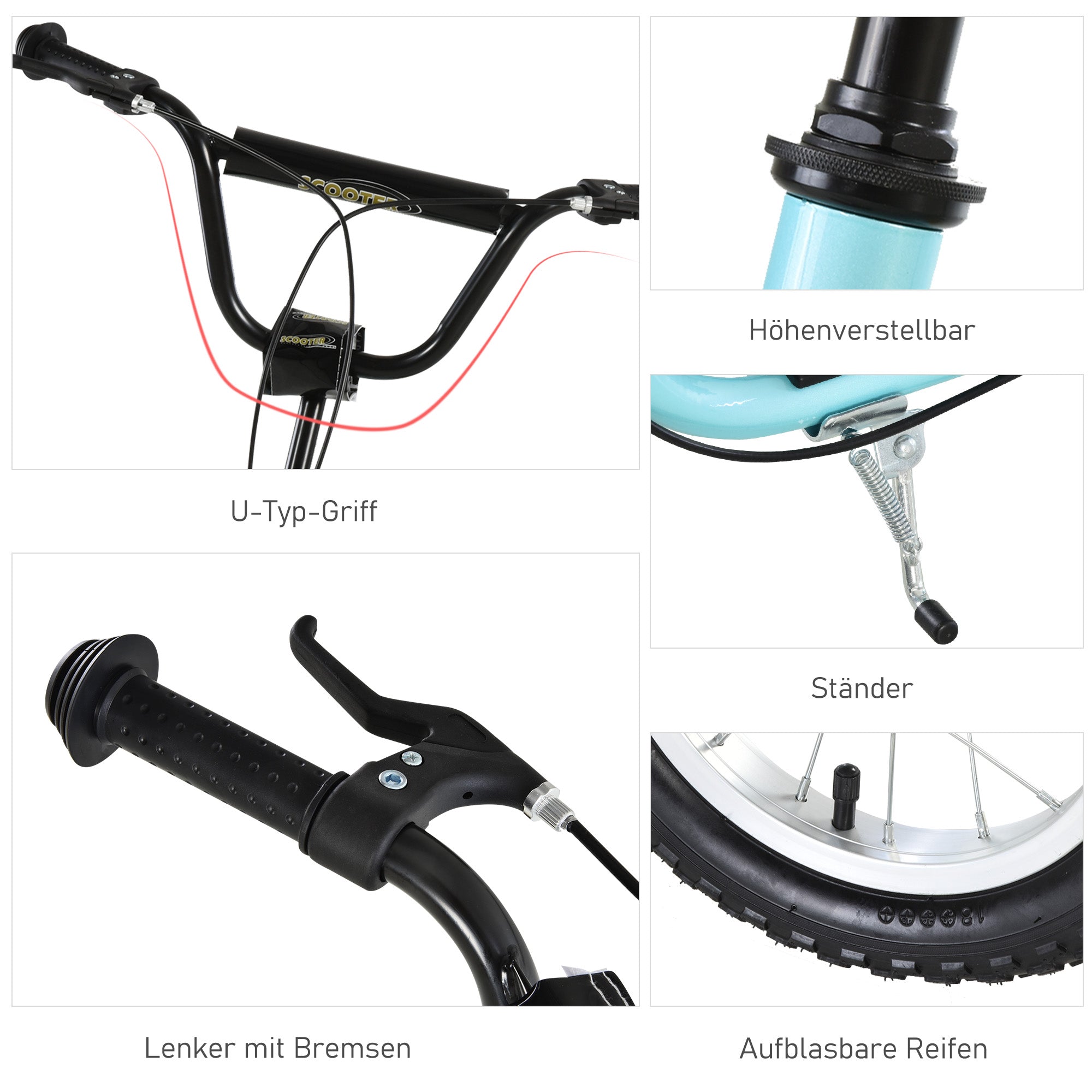 HOMCOM Kinderroller ab 5 Jahre, Tretroller, Cityroller für Kinder, Aluminium, 120 x 58 x 85-95 cm, Hellblau