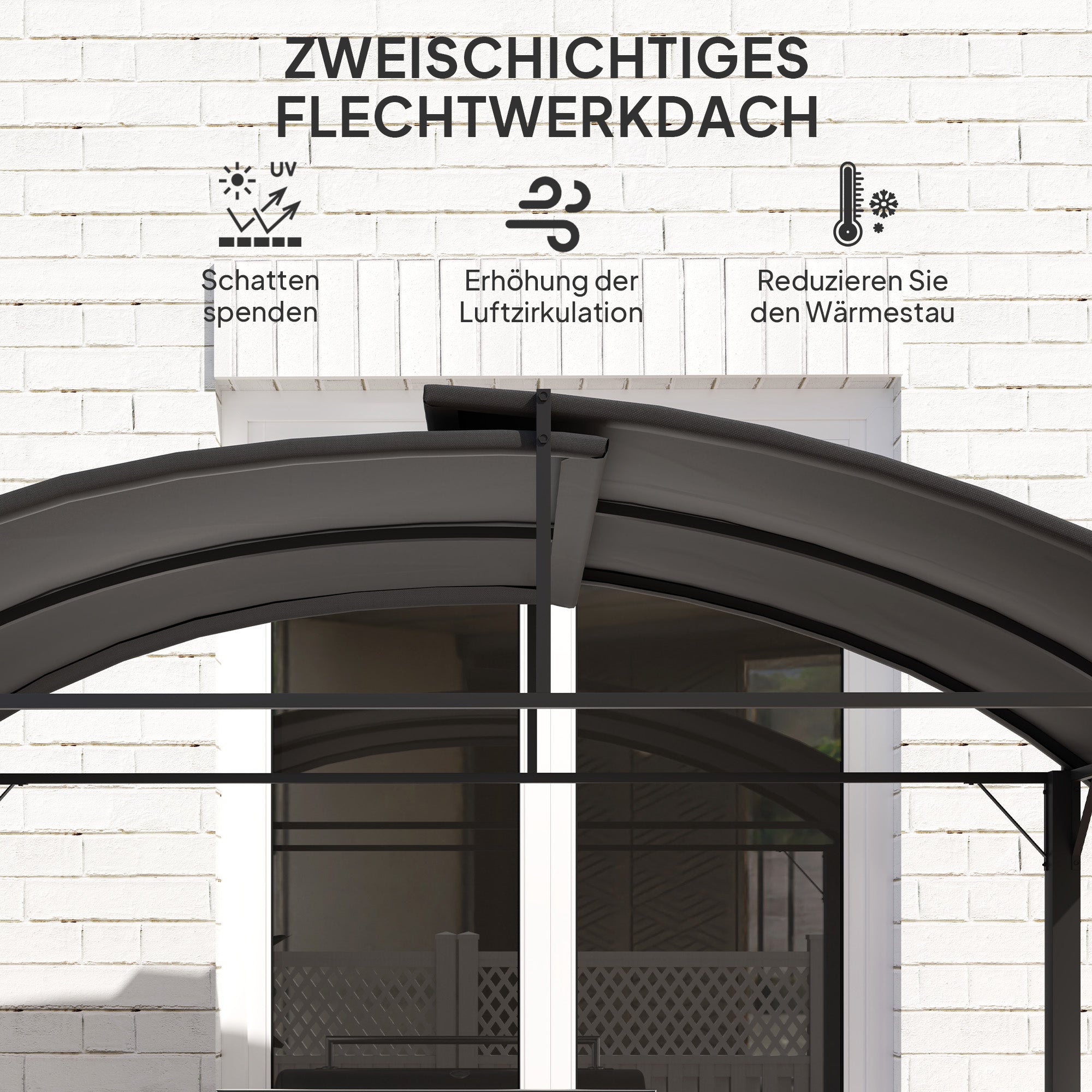 Outsunny Grillpavillon, 2 Seitenablagen, Haken, Stahlrahmen, 1,1 x 2,3m, Dunkelgrau