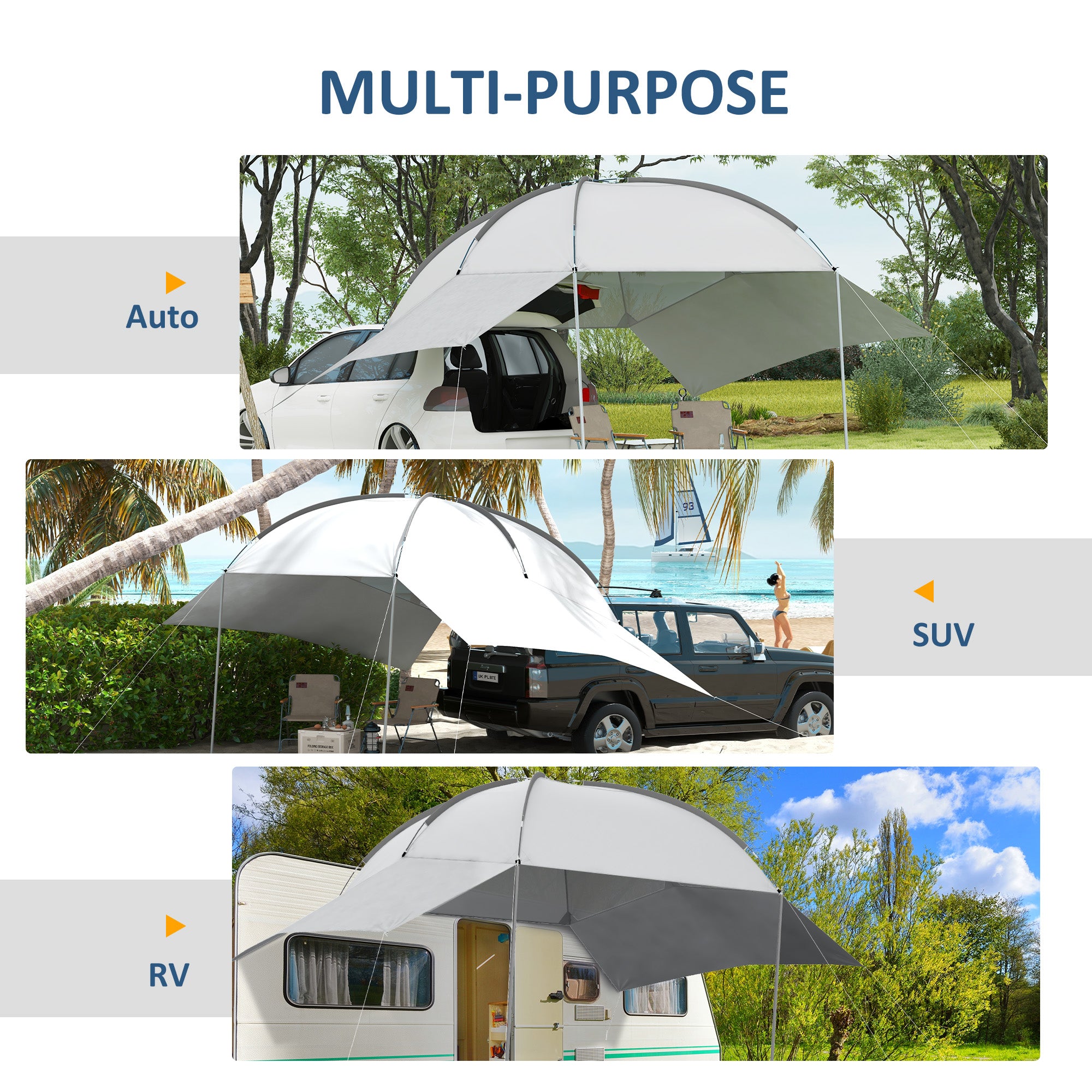 Outsunny Automarkise Carport Fahrzeugüberdachung, wetterbeständig, 300 cm x 262 cm x 260 cm, Hellgrau