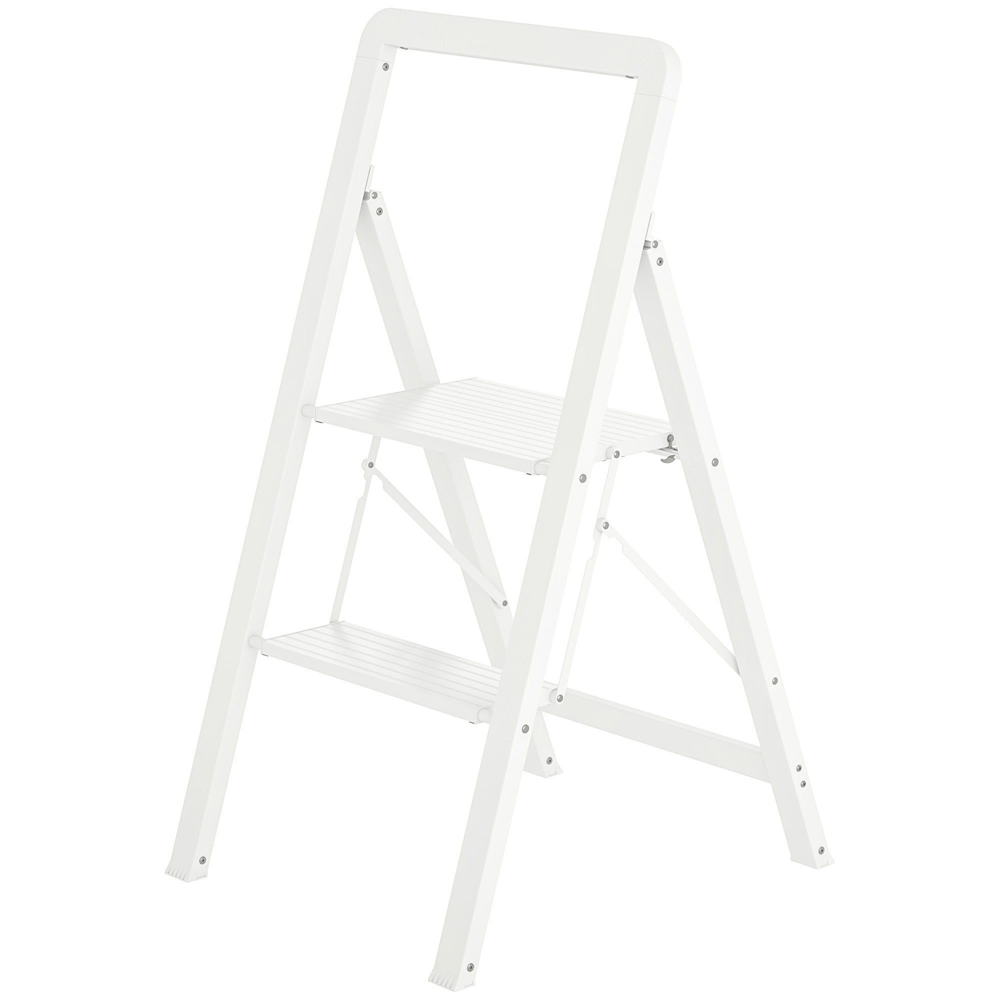 HOMCOM 2-stufige Trittleiter, Aluminum faltbar, rutschfeste Plattform, Weiß