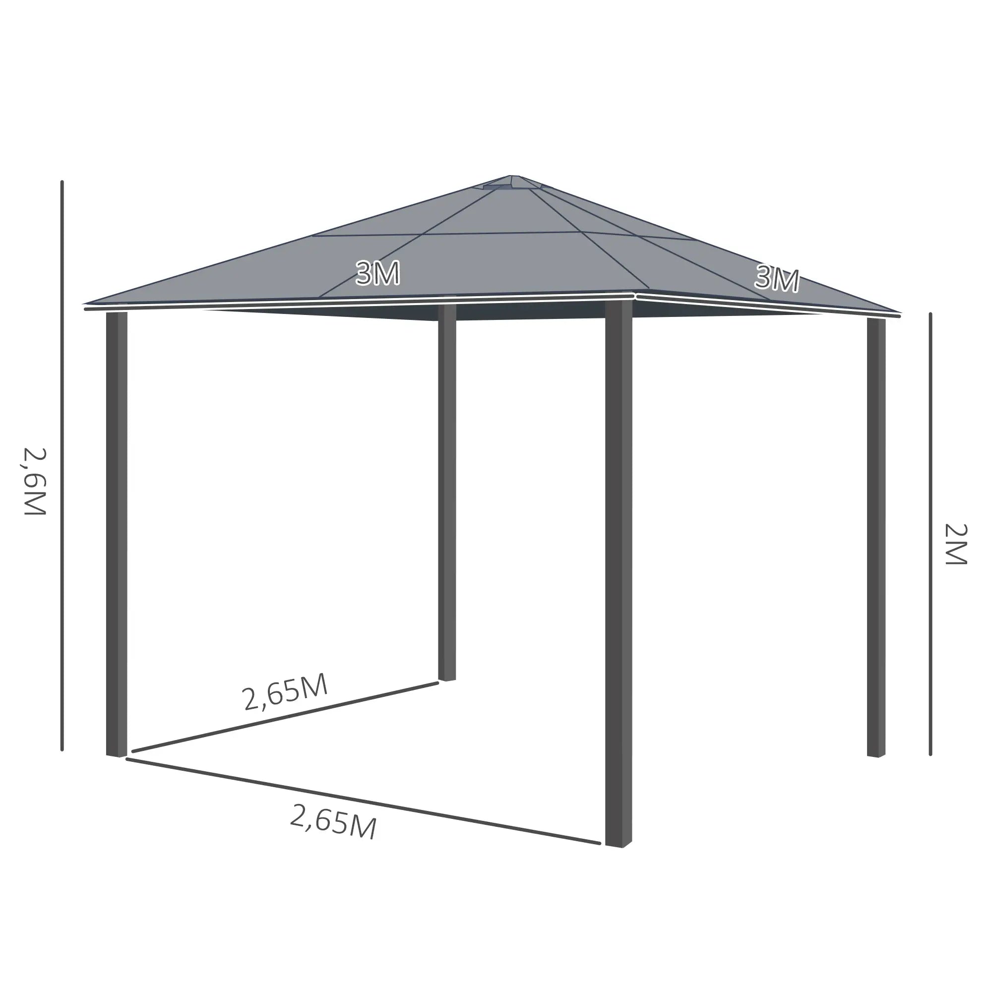 Outsunny Gartenpavillon Hardtop mit Polycarbonat-Dach Fliegennetz Alu