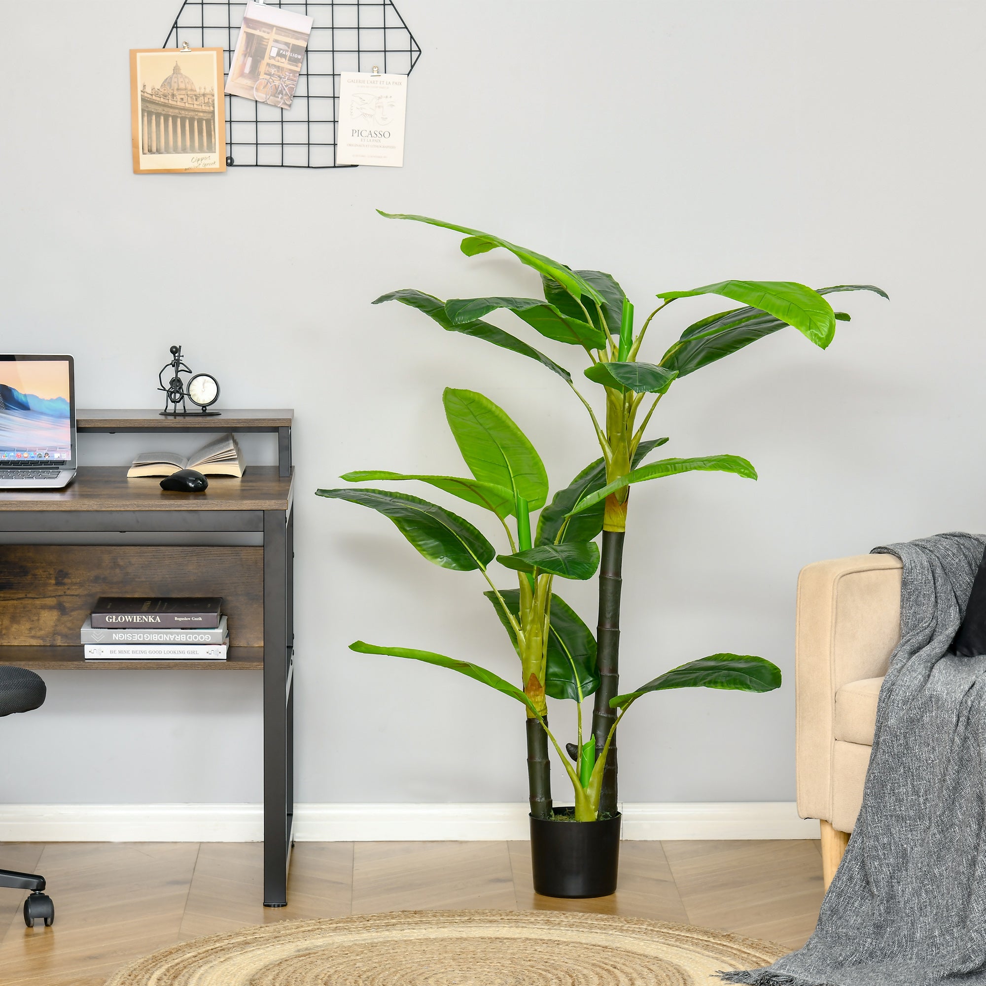 HOMCOM künstliche Pflanzen 150 cm Kunstpflanzen im Topf künstlicher Bananen Baum Kunstpflanze Kunstbaum Zimmerpflanze Dekopflanze Büropflanze Kunststofftopf für drinnen