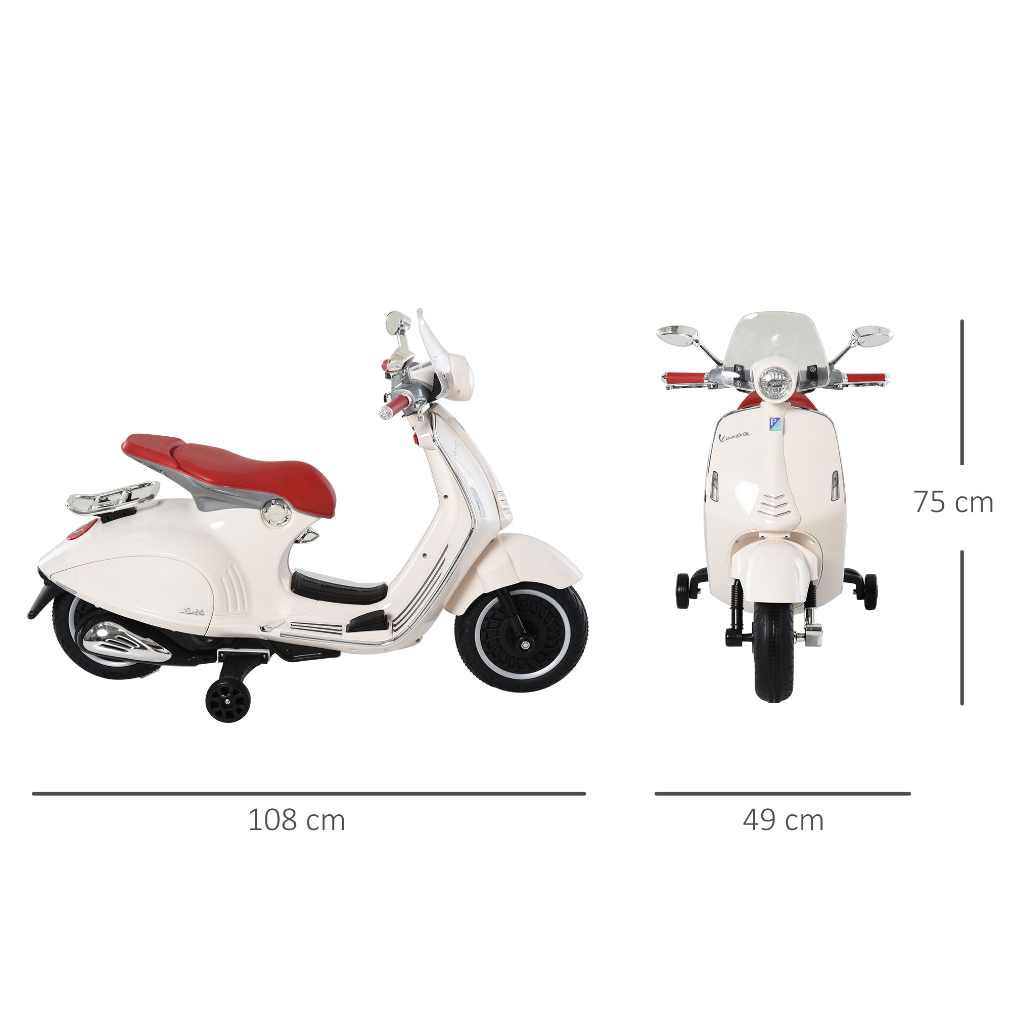 HOMCOM Kinder Elektro-Motorrad, 6V Kindermotorrad mit Scheinwerfer, Musik, Vor- und Rückwärtsgang, Trainingsräder, 30 kg belastbar, Elektromotorrad für 3-6 Jahre Kinder, Weiß