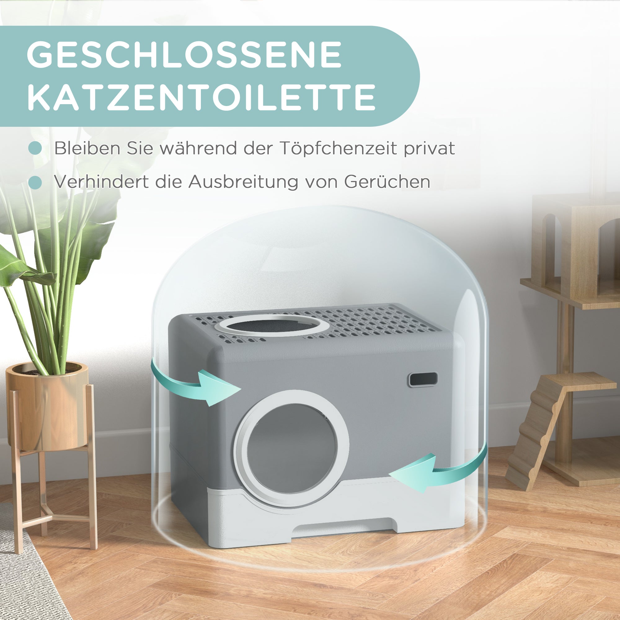 PawHut Katzentoilette Katzenklo, 2 Ausgänge, herausnehmbare Bodenwanne, 52 x 41 x 38, 5 cm, Grau